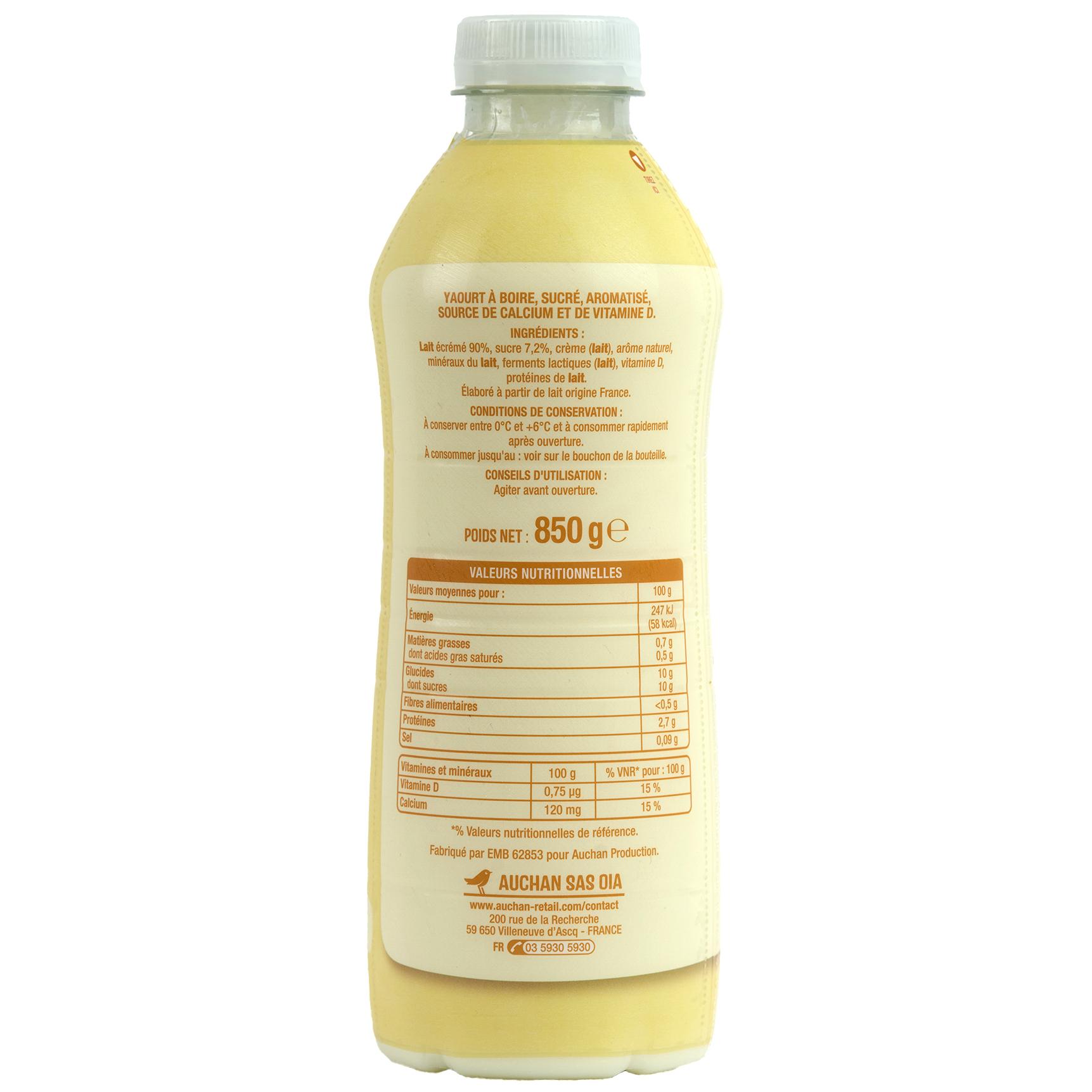 Voir la diapositive 3 : AUCHAN Yaourt à boire fraise banane 850g