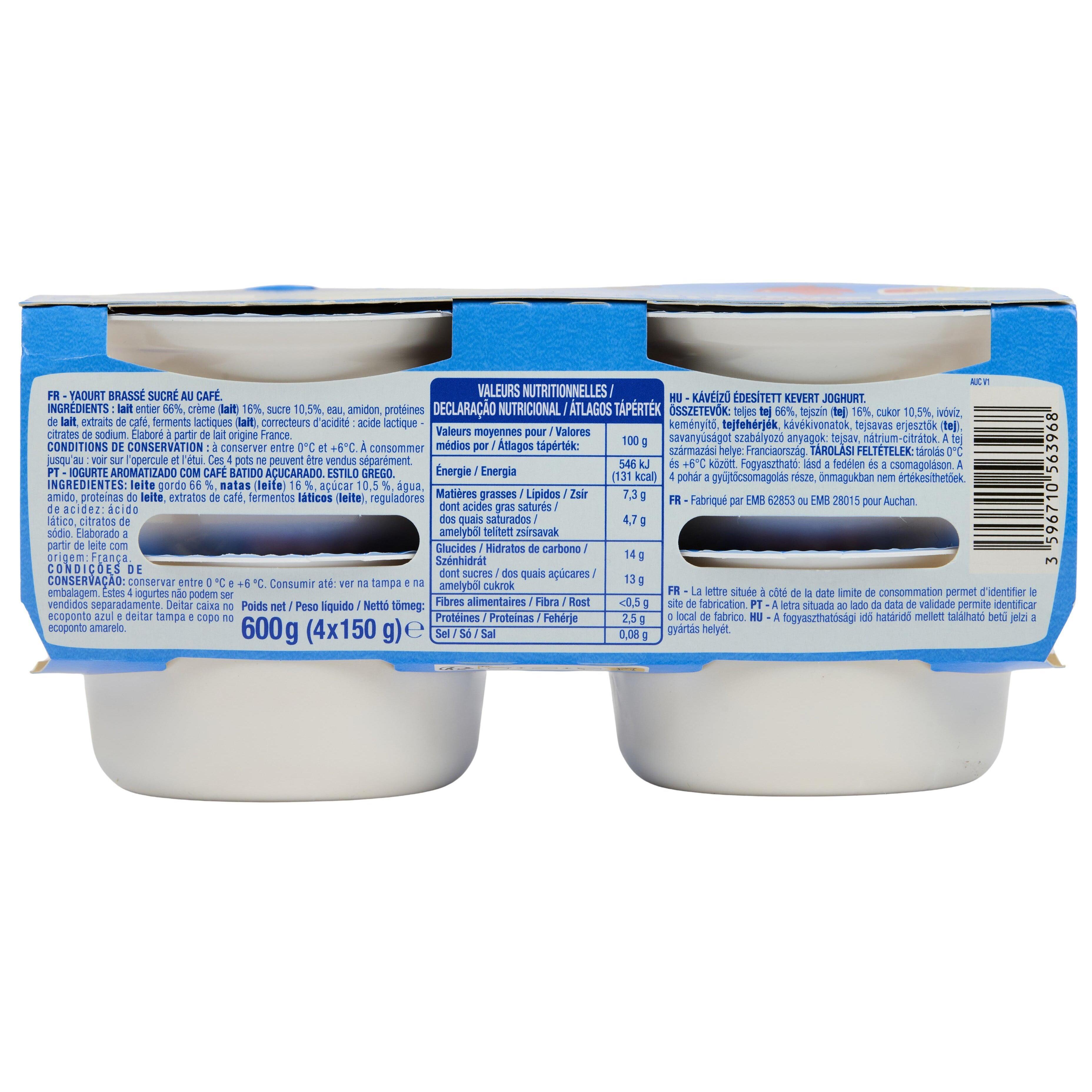 Voir la diapositive 3 : AUCHAN Yaourt à la grecque café 4x150g