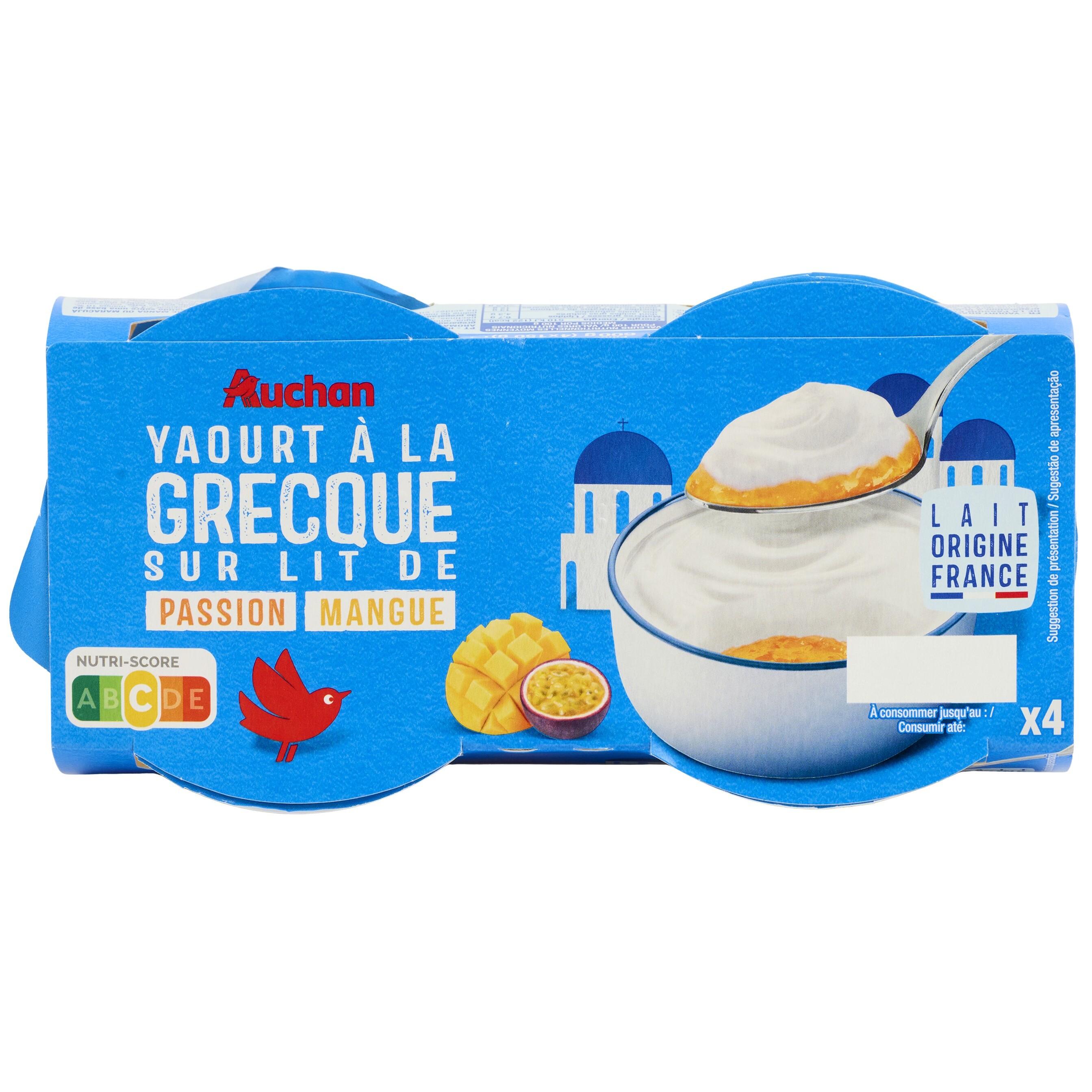 AUCHAN Yaourt à la grecque sur lit mangue passion 4x150g