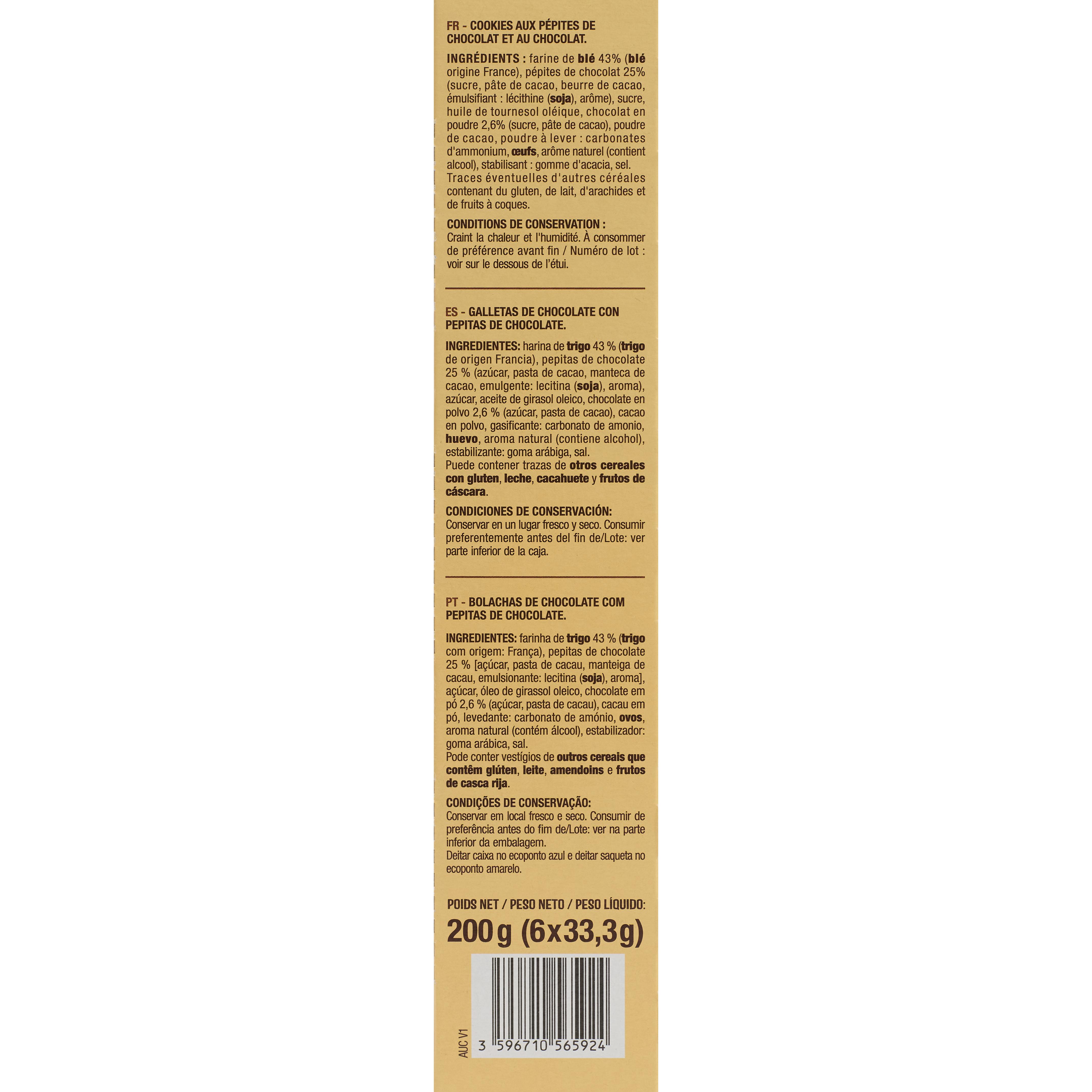 Voir la diapositive 2 : AUCHAN Cookies tout chocolat 200g