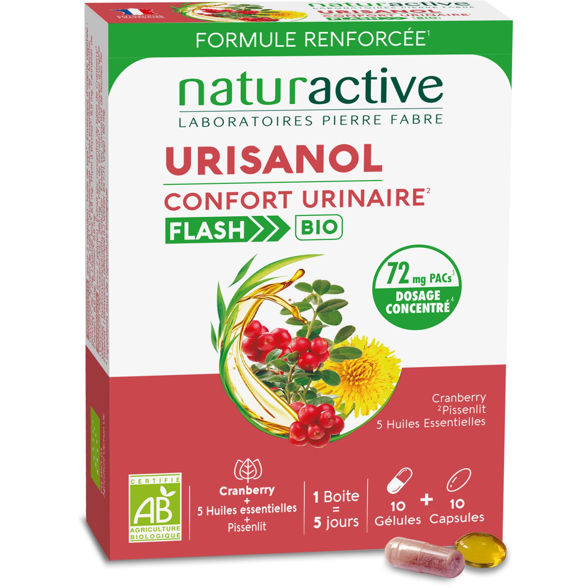 NATURACTIVE Urisanol confort urinaire flash bio 10 gélules + 10 capsules