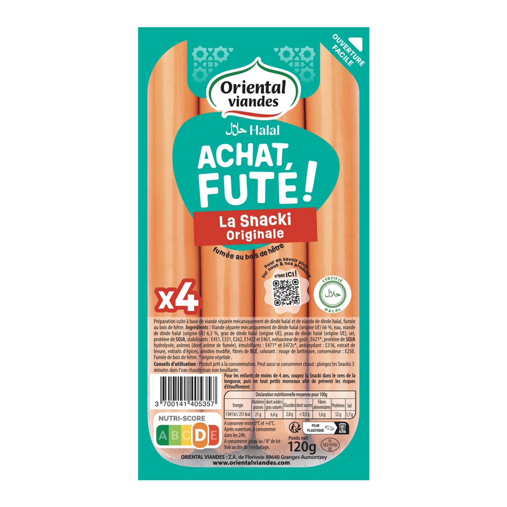 ORIENTAL VIANDES La Snacki originale halal 4 pièces 120g