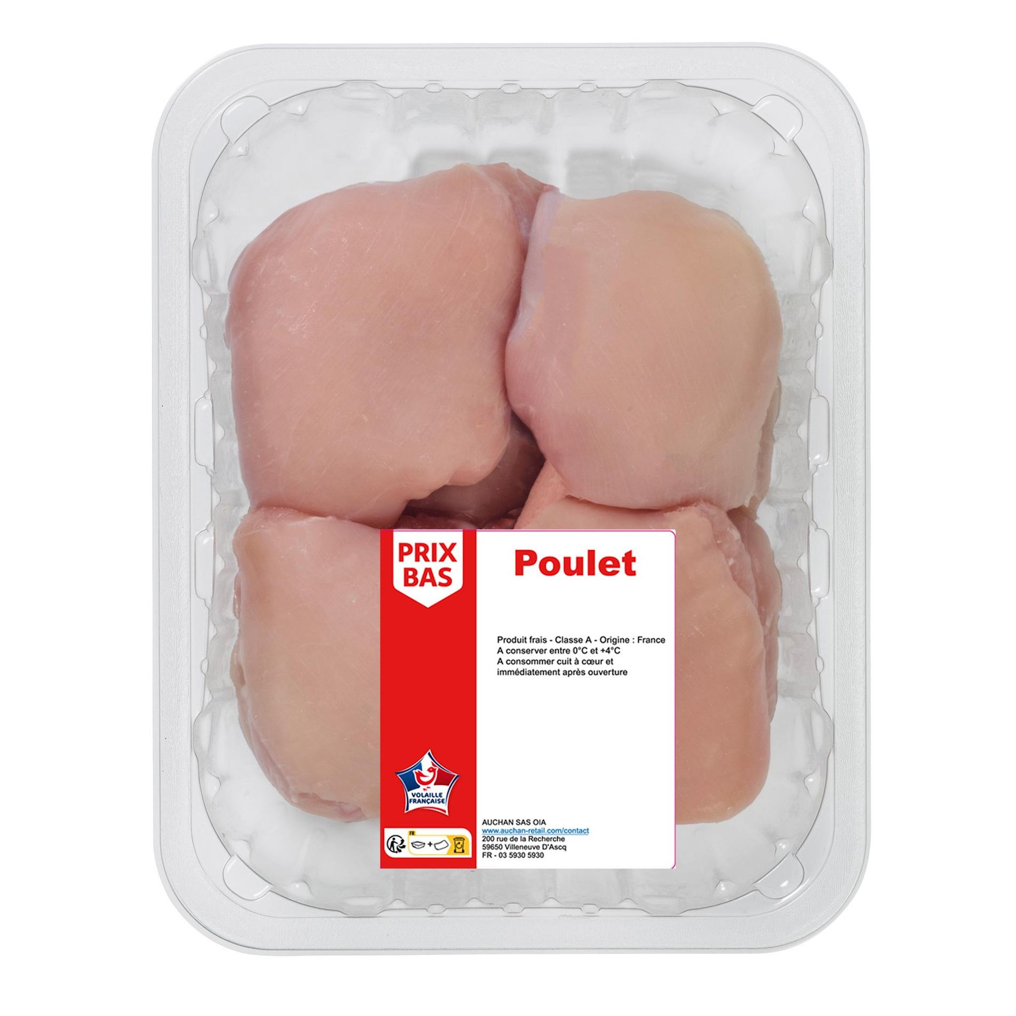 PRIX BAS Hauts de cuisse de poulet désossés sans peau 500g