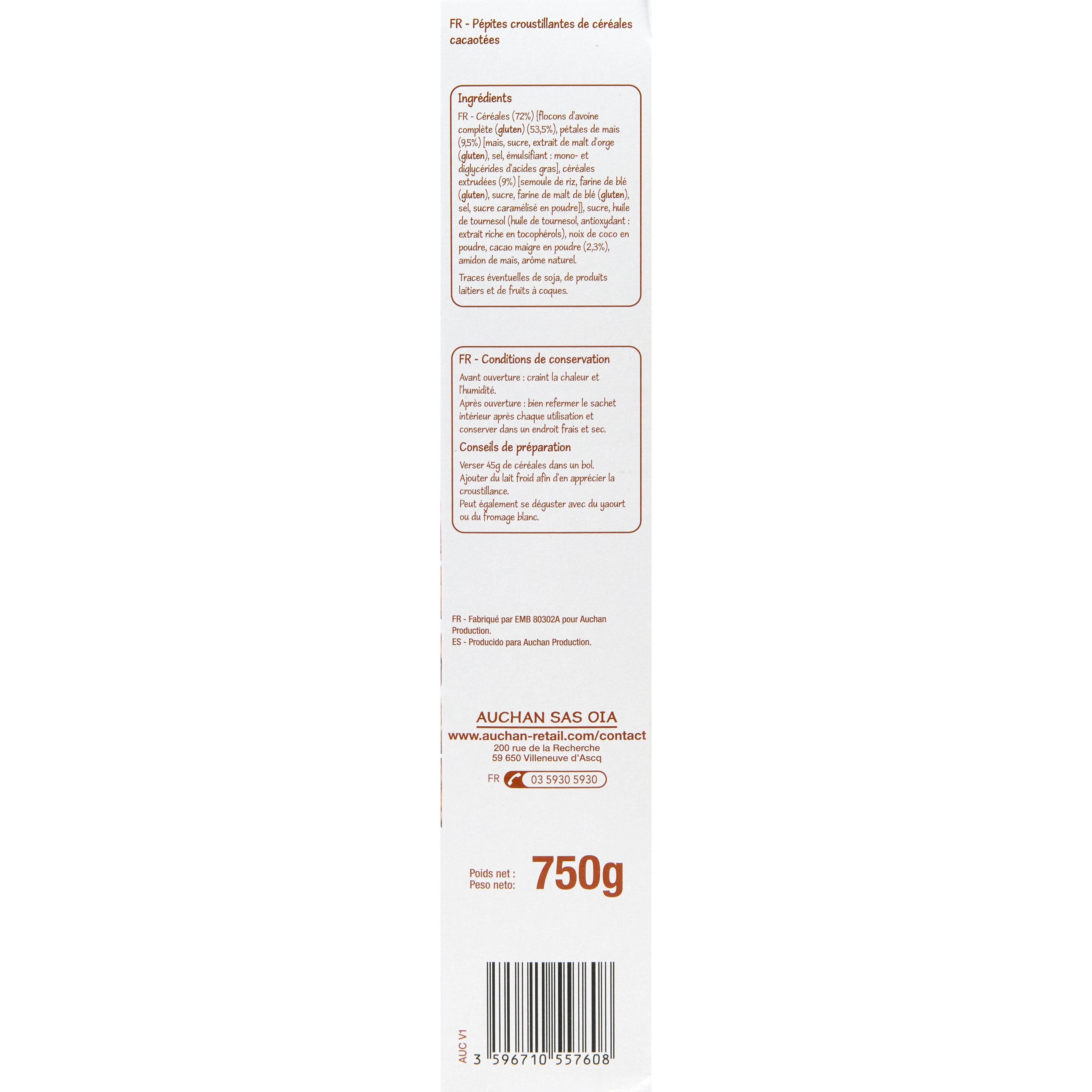 Voir la diapositive 2 : POUCE Muesli croustillant saveur chocolat 750g