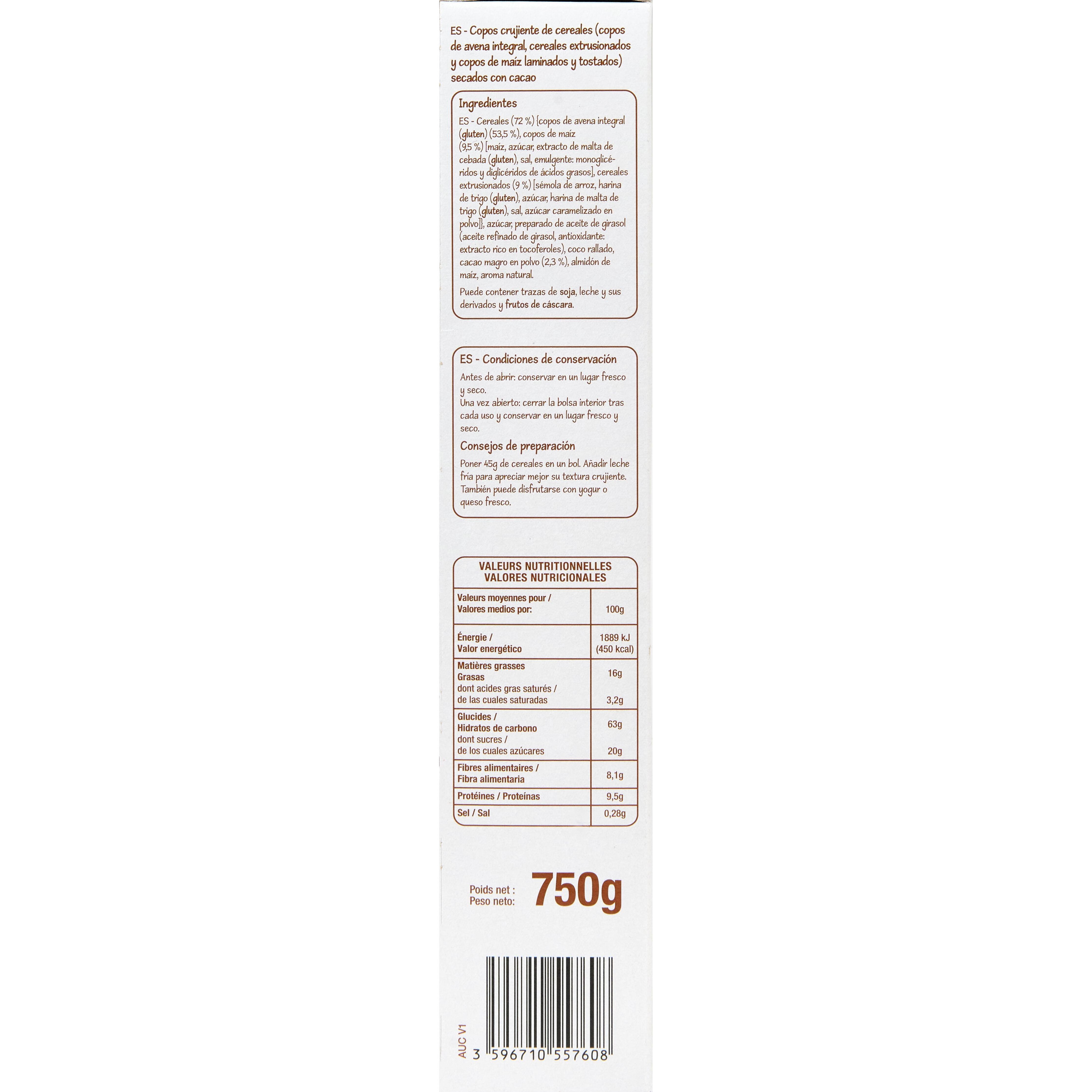 Voir la diapositive 3 : POUCE Muesli croustillant saveur chocolat 750g