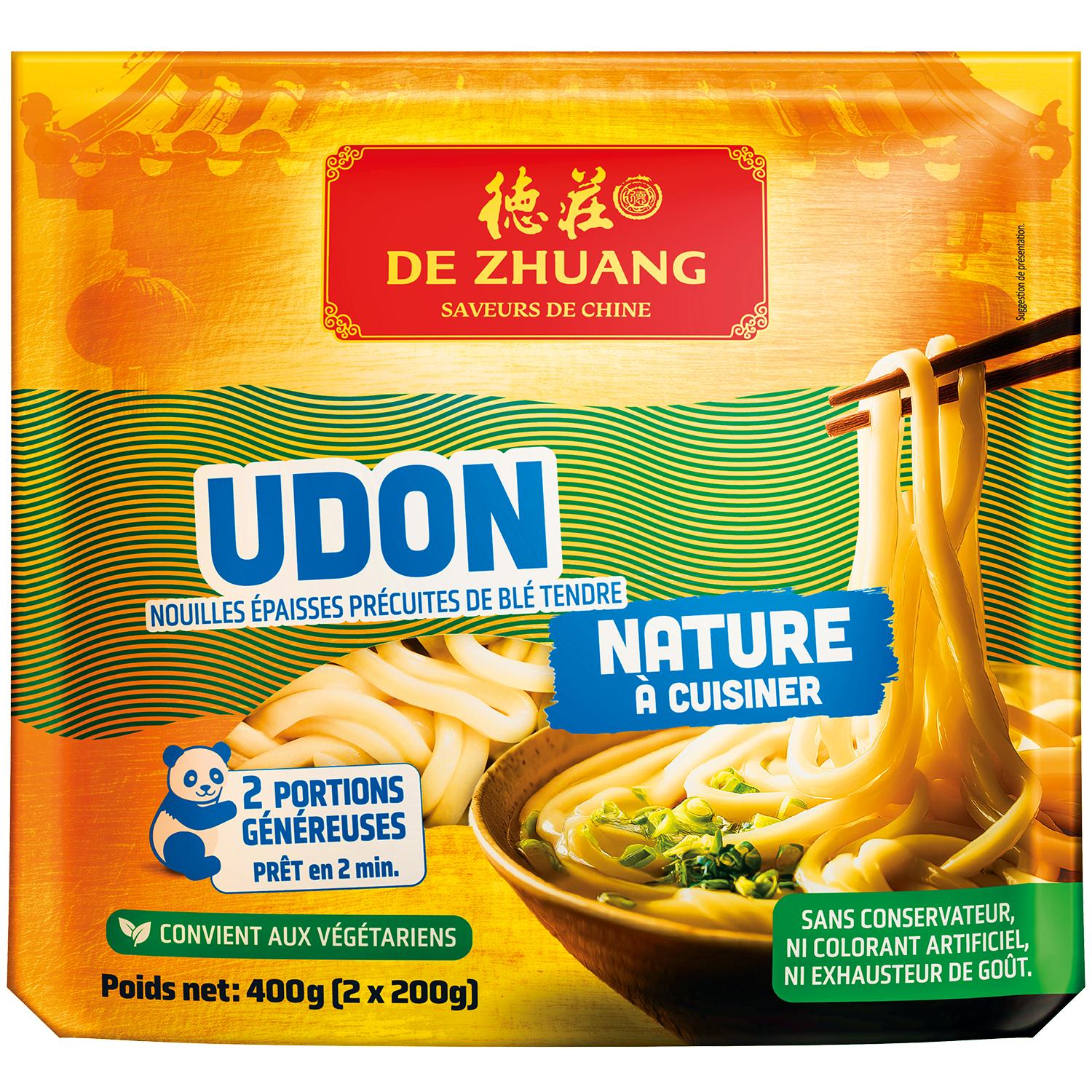 DEZHUANG Nouilles udon précuites prêtes en 2 minutes sans conservateur ni colorant 400g