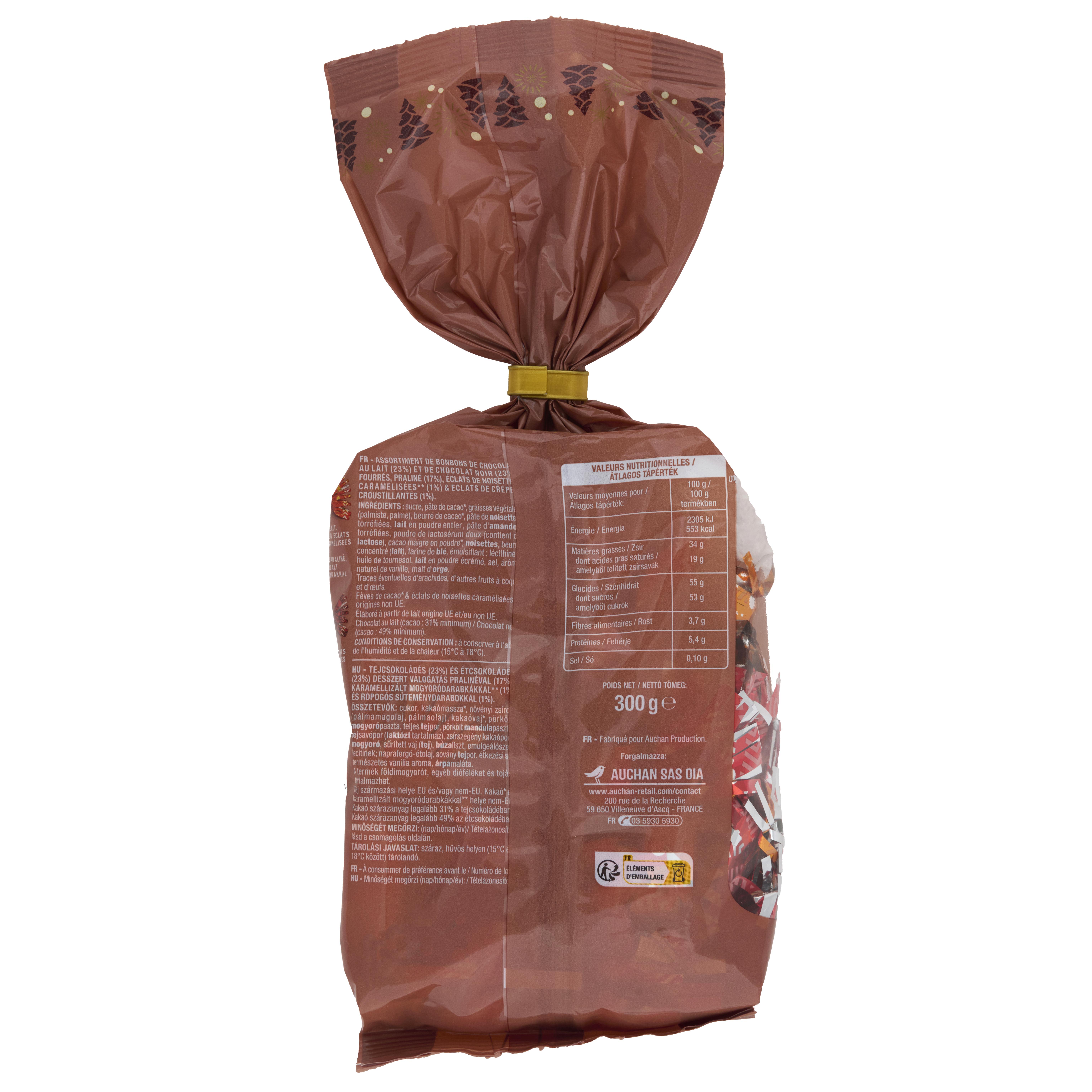 Voir la diapositive 2 : VENDOME Papillotes de chocolat au lait et noir praliné en sachet 300g