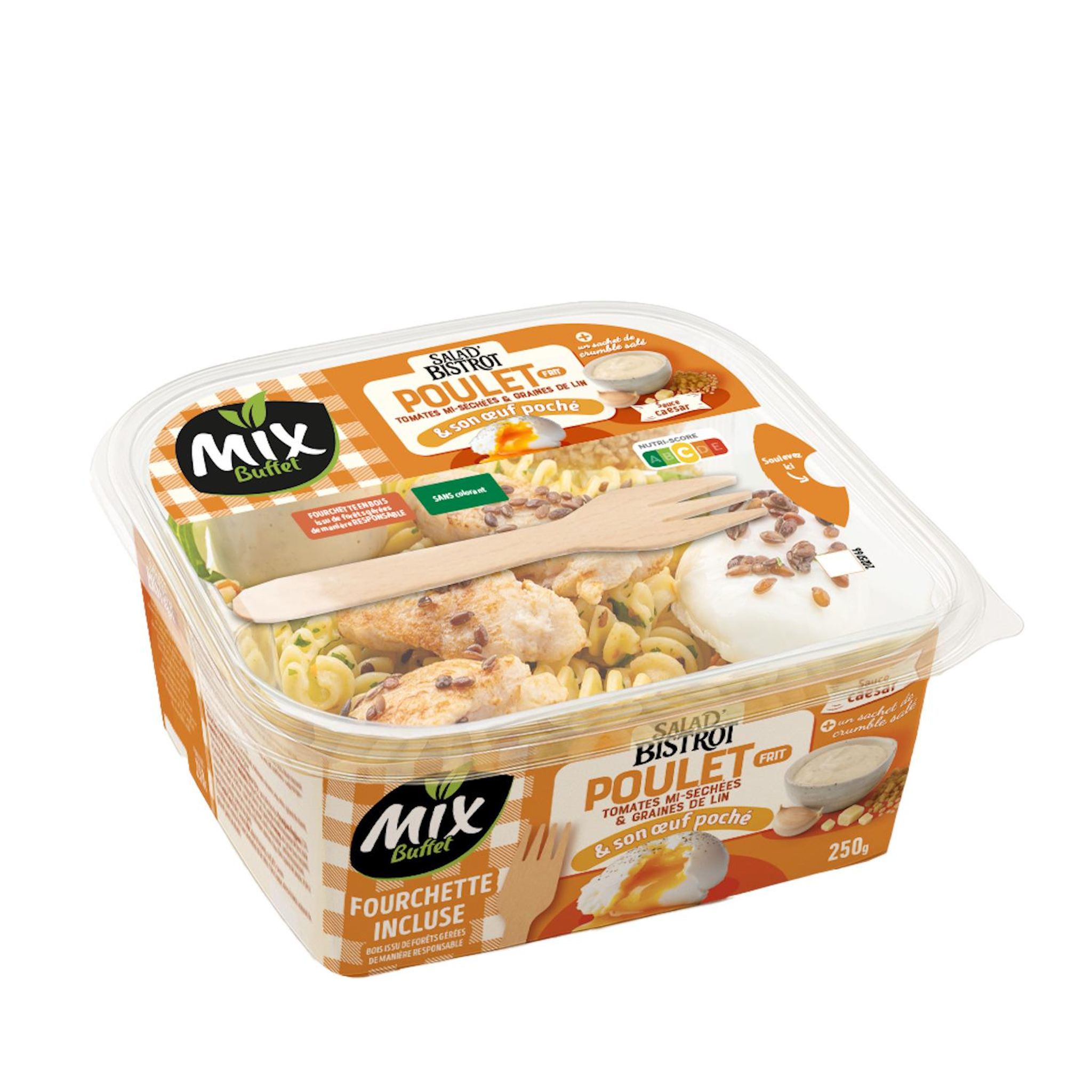 MIX BUFFET Salade bol bistrot poulet oeuf poché radiatori tomates 1 part 250g