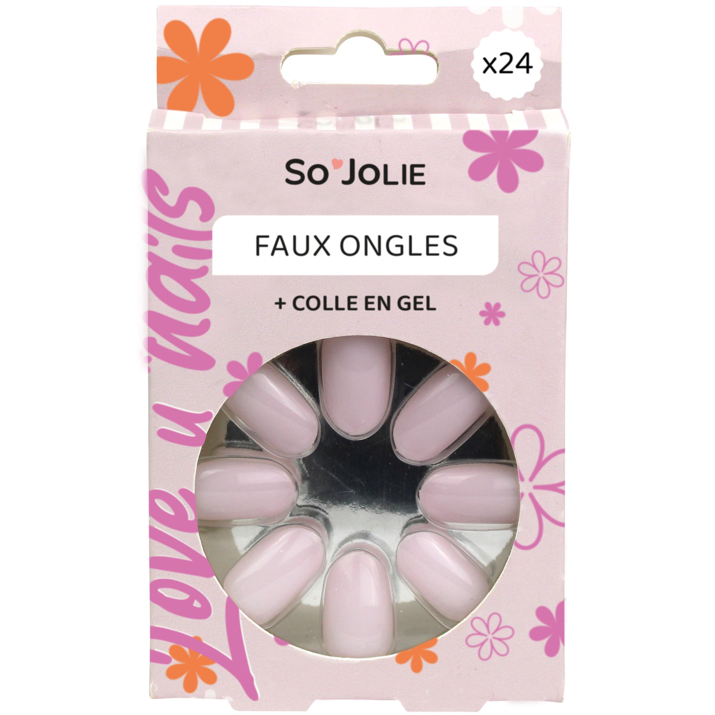 SO JOLIE Faux-ongles pink 24 faux-ongles+colle en gel