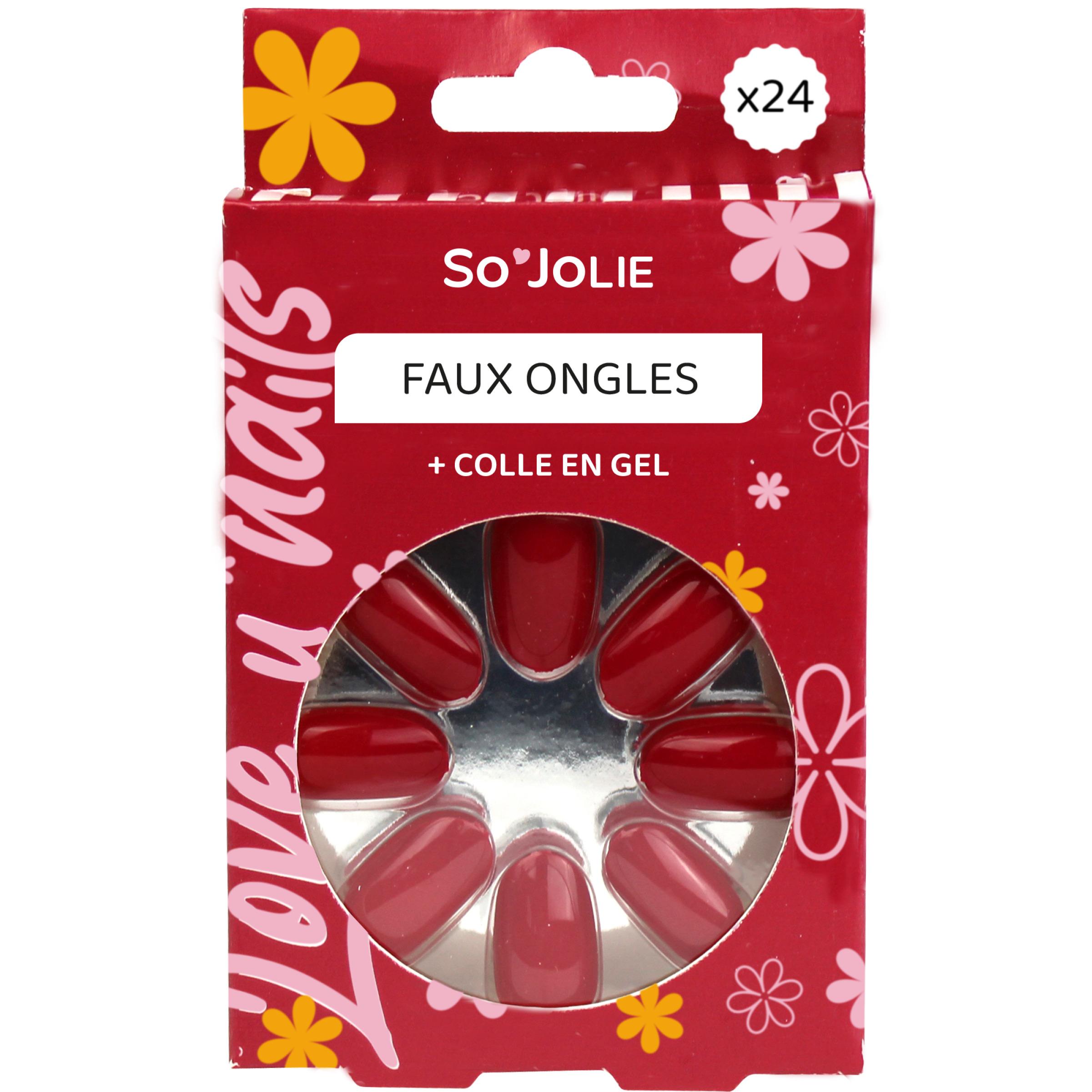 SO JOLIE Faux-ongles red 24 faux-ongles+colle en gel
