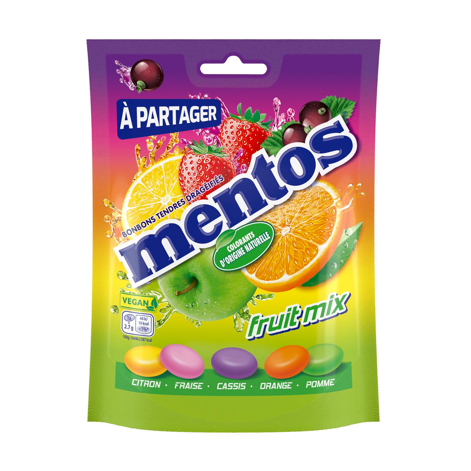 MENTOS Bonbons tendres dragéifiés goûts fruits 140g