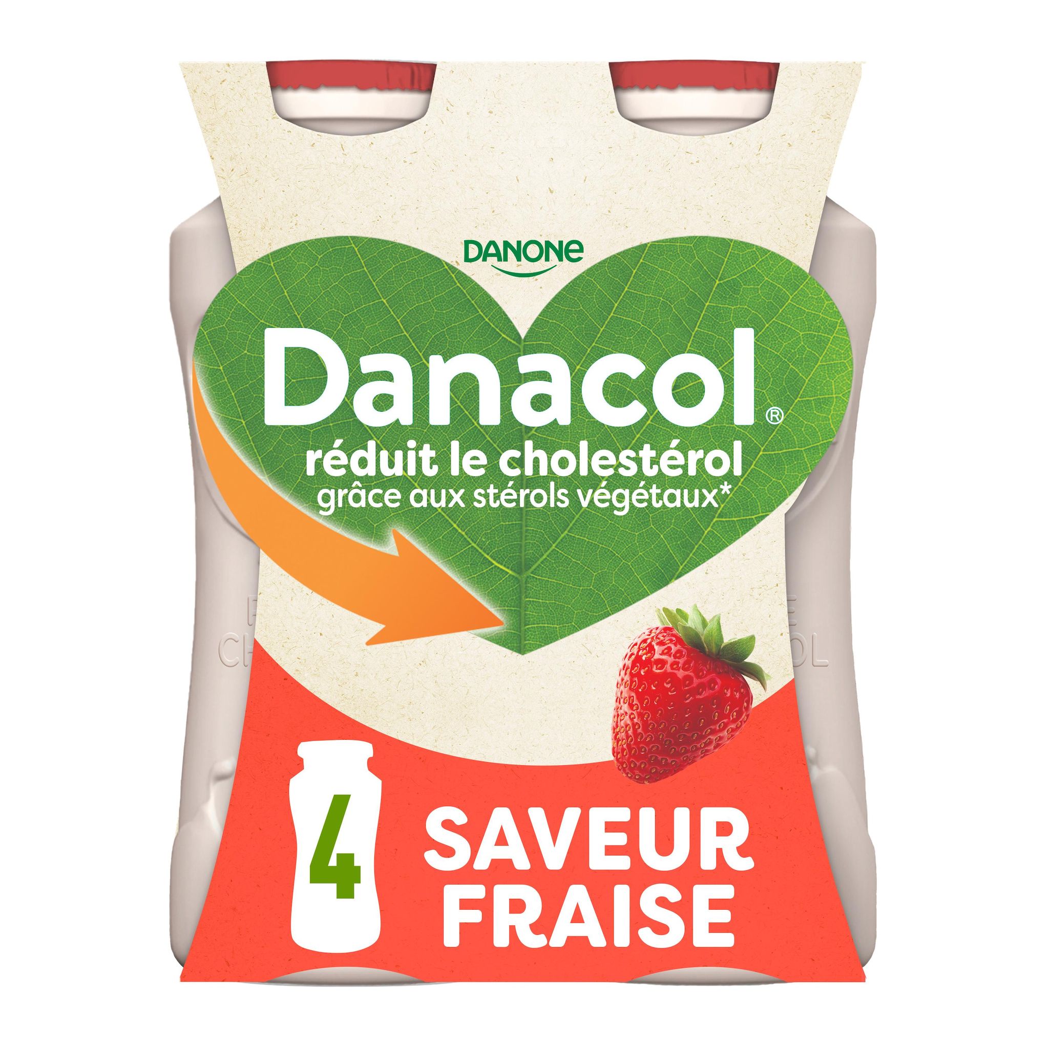 DANONE Danacol Yaourt à boire saveur fraise 4x100g