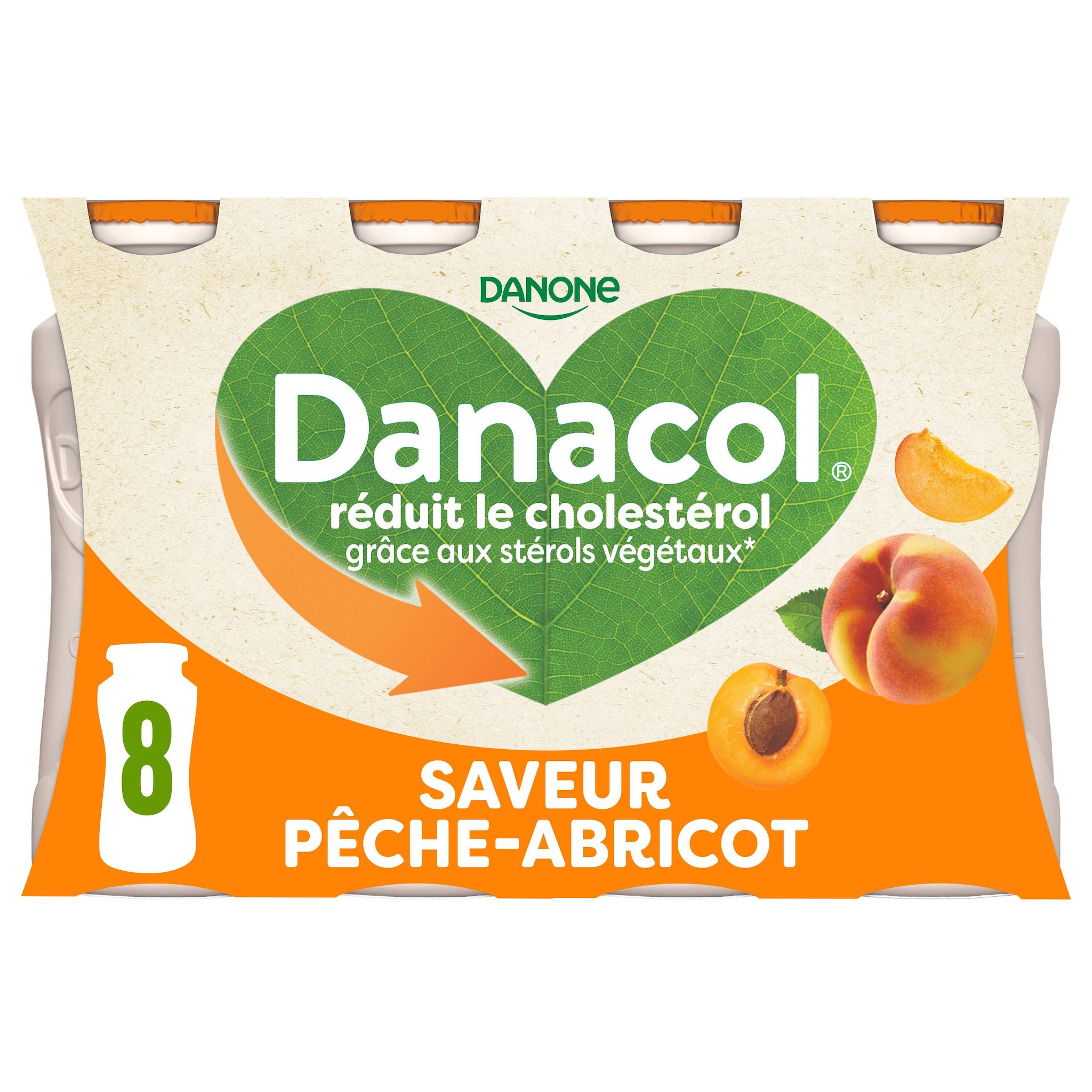 DANONE Danacol Yaourt à boire saveur pêche abricot 8x100g