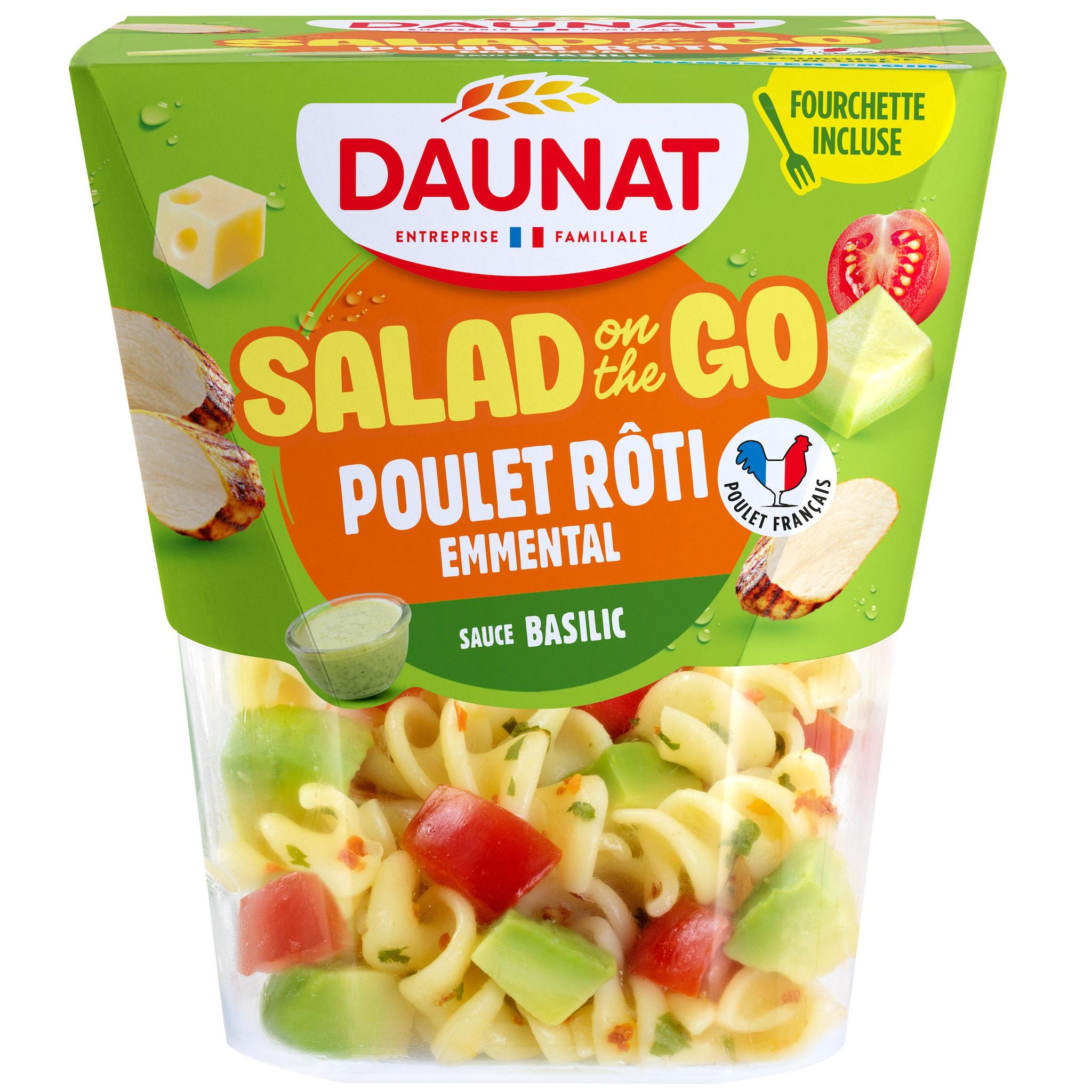 DAUNAT Salade On the go poulet rôti emmental sauce basilic 1 part 270g