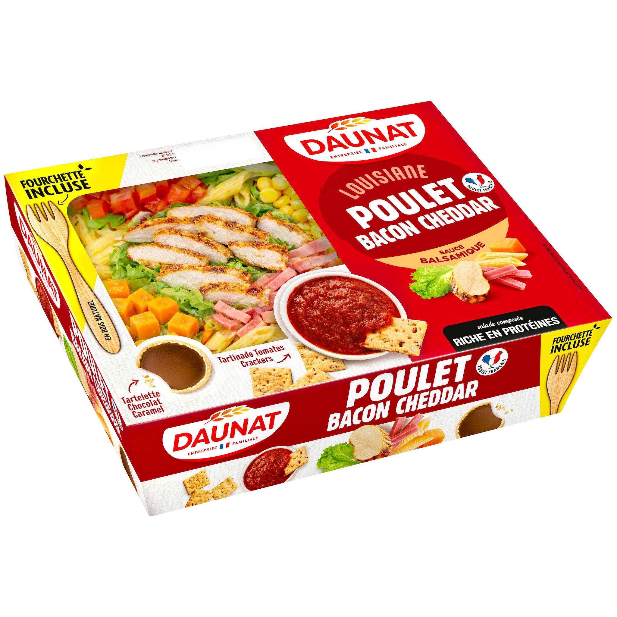 DAUNAT Salade Louisiane poulet bacon cheddar et sauce balsamique 1 part 320g