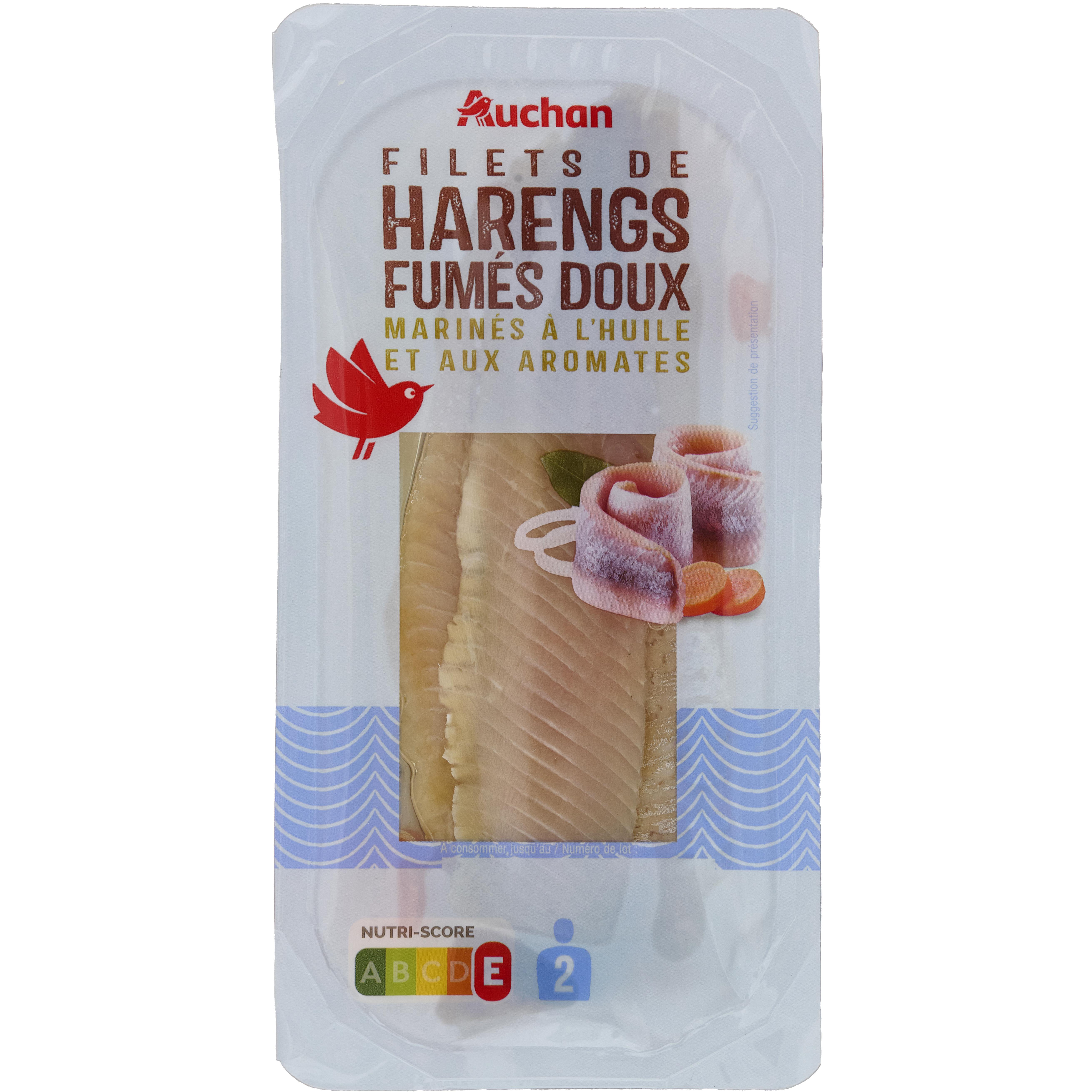 AUCHAN Filets de harengs fumés doux marinés à l'huile et aux aromates 2 parts 150g