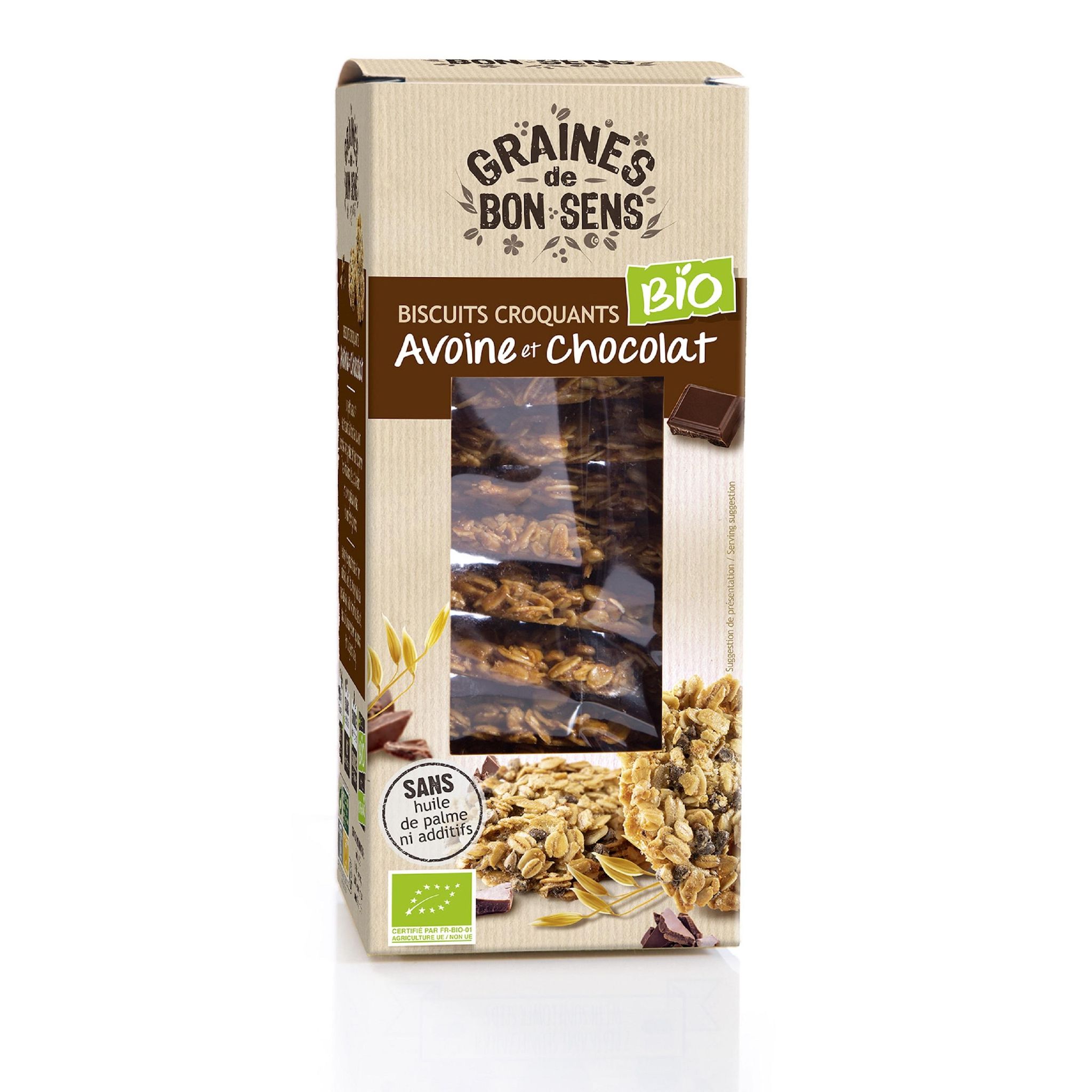 GRAINES DE BON SENS Biscuits croquants bio à l'avoine et chocolat 150g