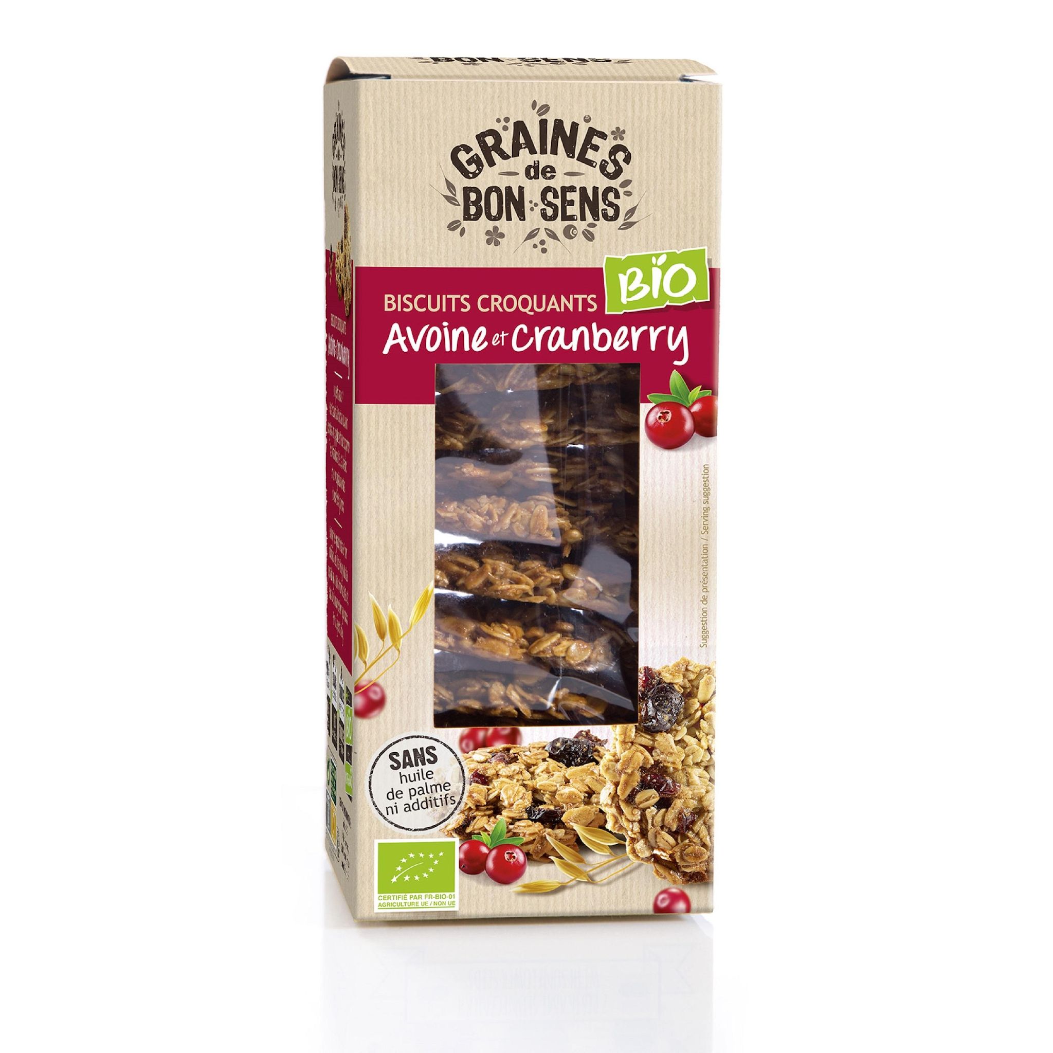 GRAINES DE BON SENS Biscuits croquants bio à l'avoine et cranberry 150g