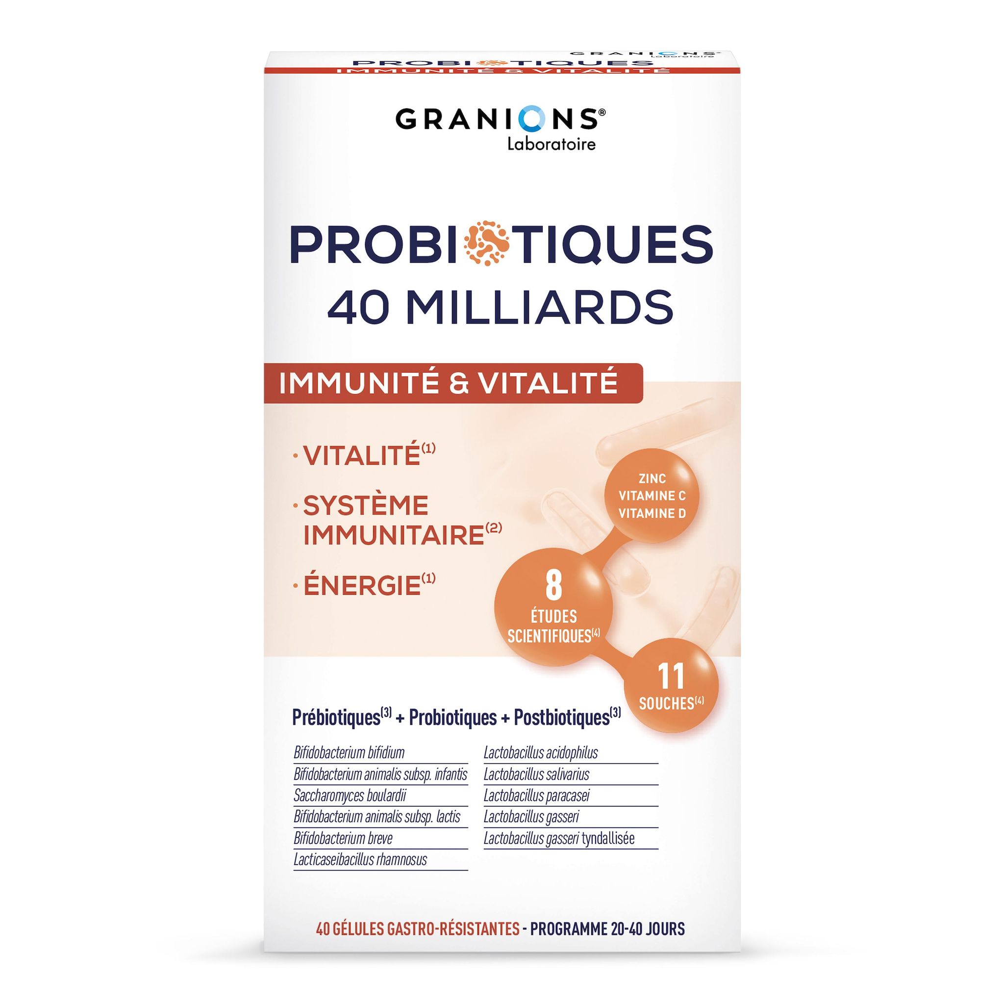 GRANIONS Probiotiques immunité et vitalité 40 gélules