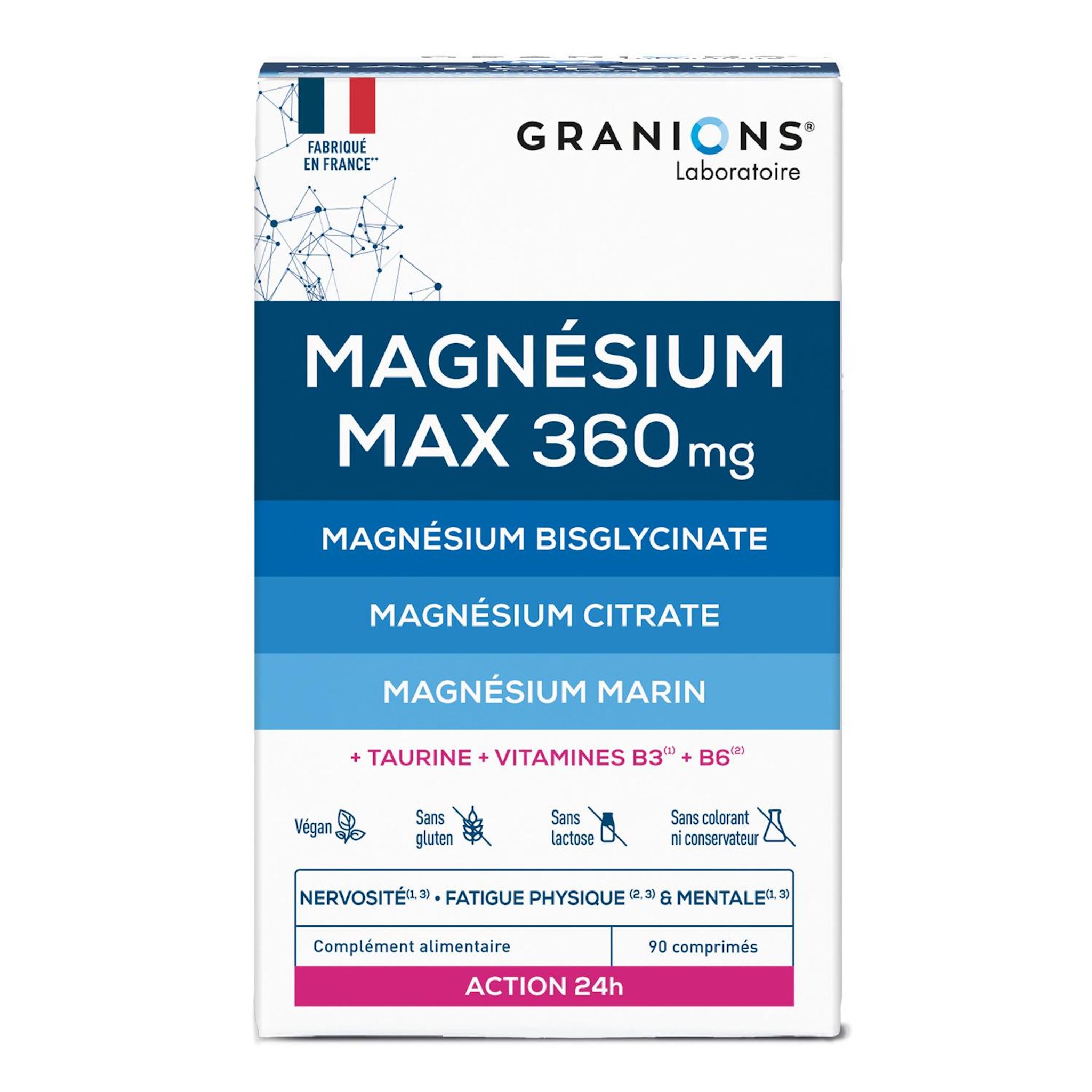 GRANIONS Complément alimentaire magnésium max 360 mg 90 comprimés