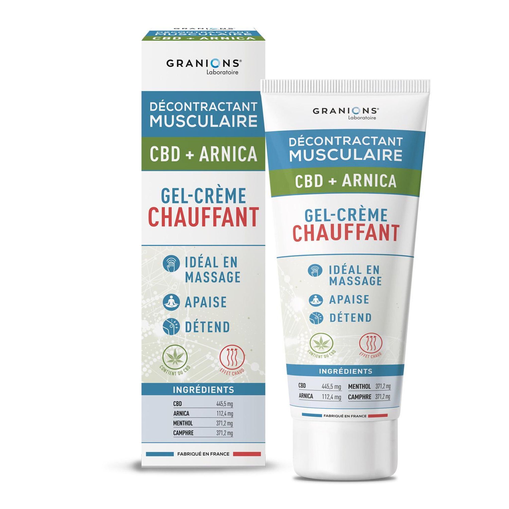 GRANIONS Décontractant musculaire gel-crème chauffant au CBD et à l'arnica 75ml