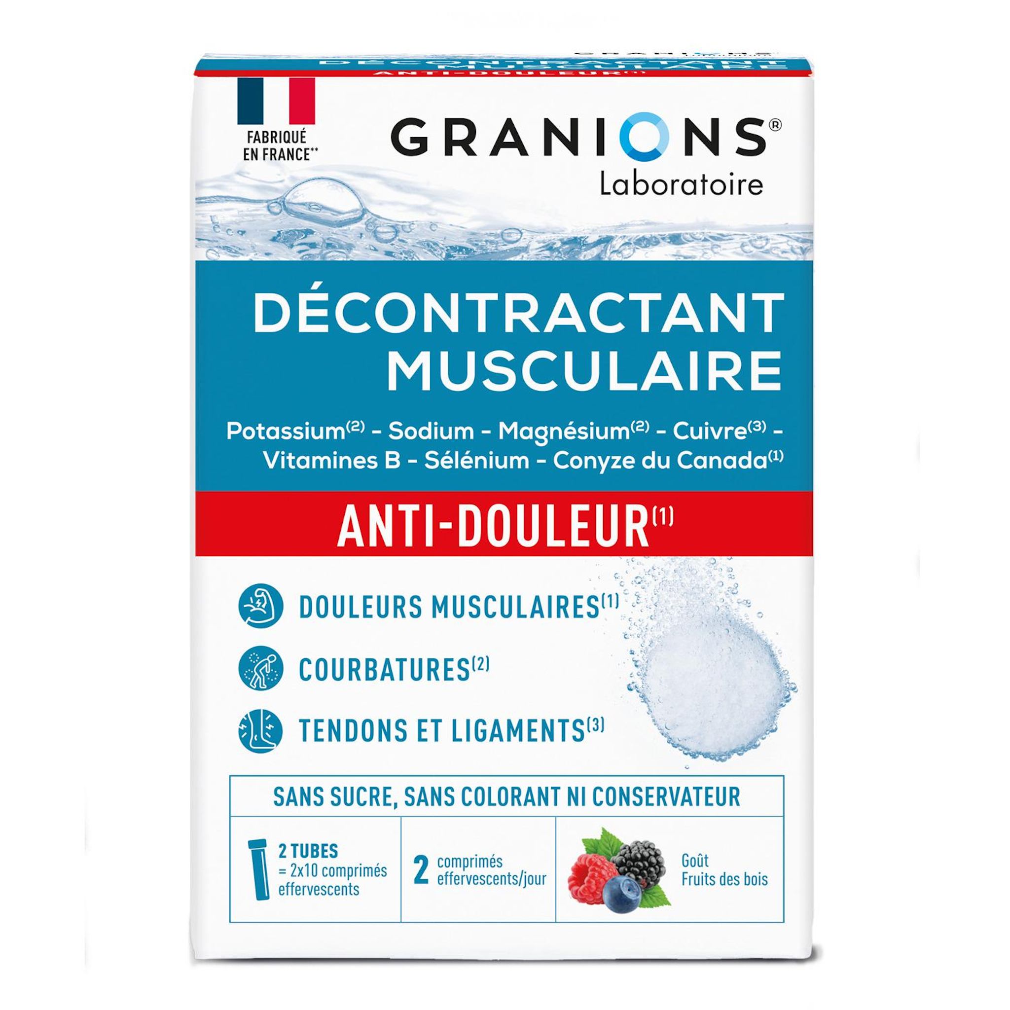 GRANIONS Décontractant musculaire anti douleur goût fruits des bois 20 comprimés