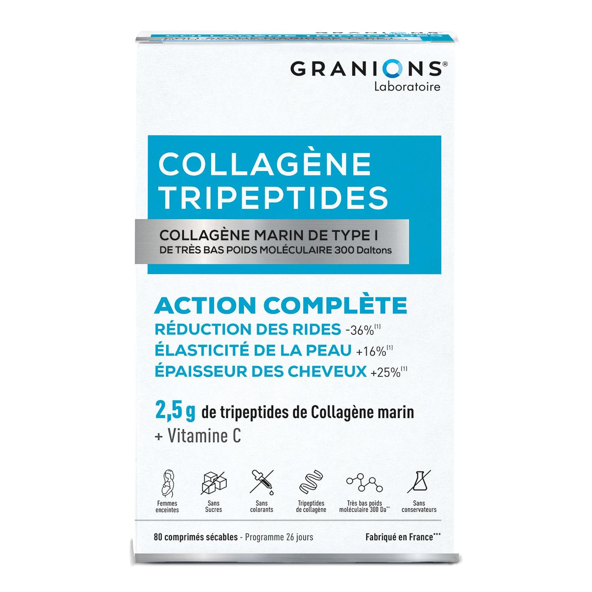 GRANIONS Complément alimentaire collagène tripeptides 80 comprimés