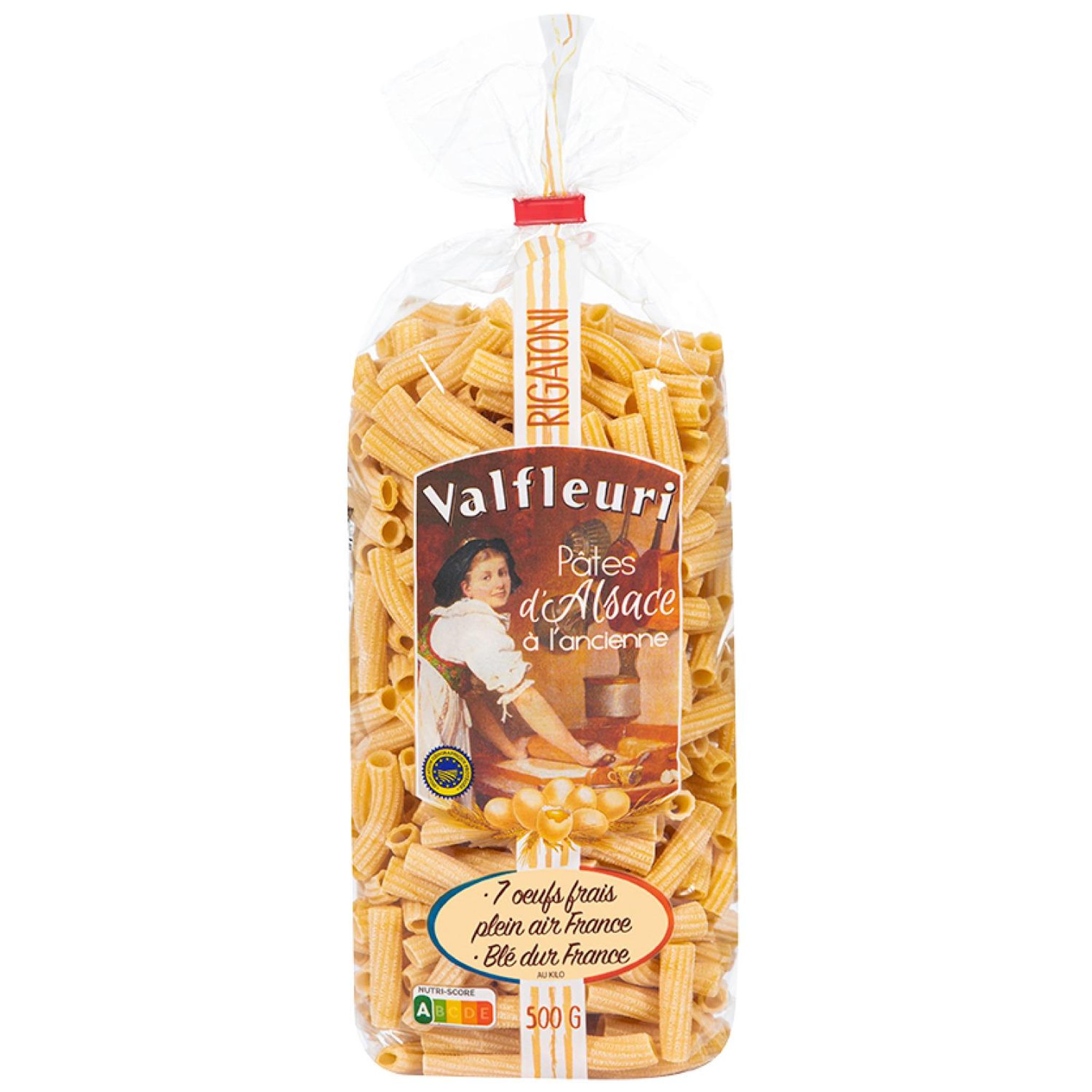 VALFLEURI Pâtes d'Alsace rigatoni 7 oeufs frais plein air 500g