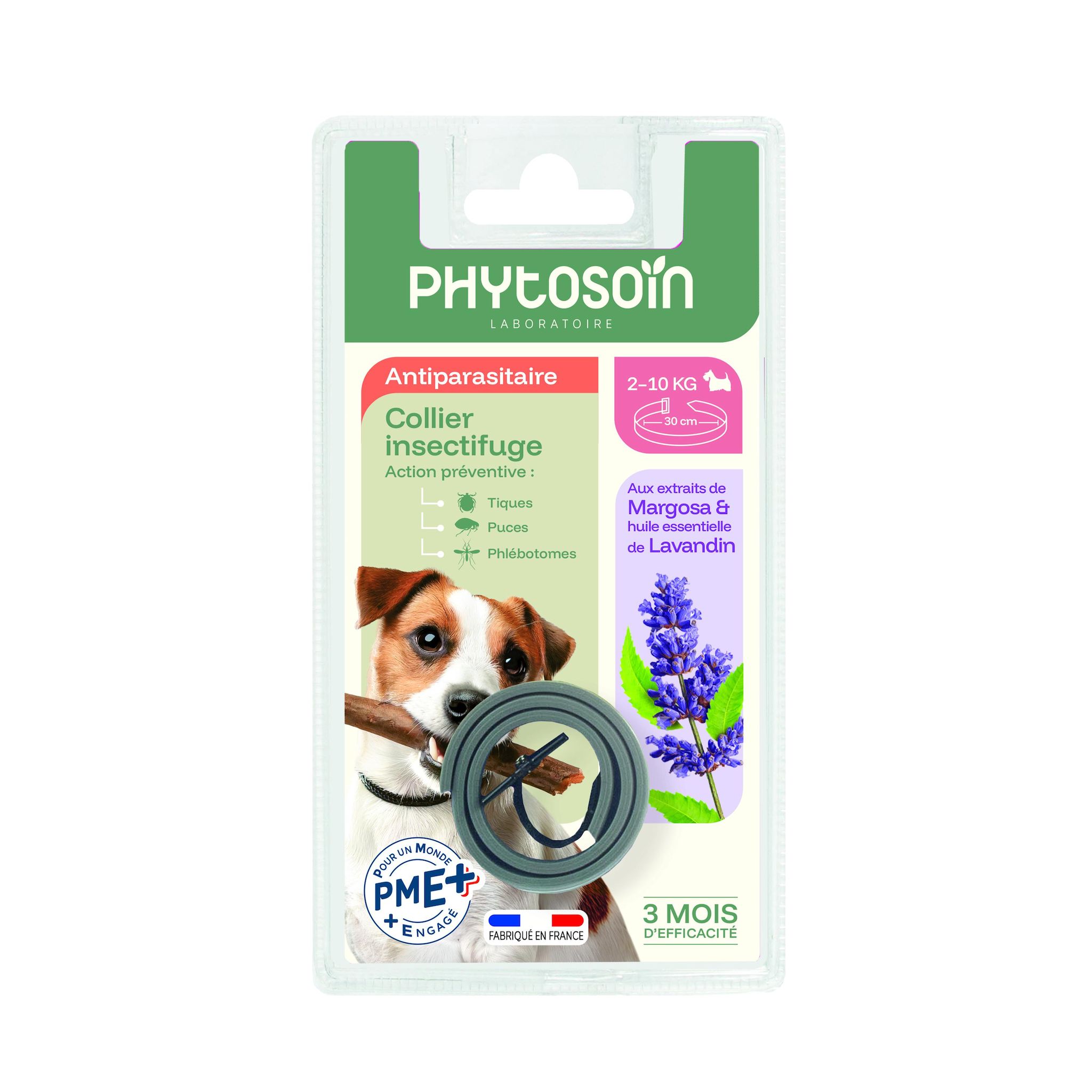 PHYTOSOIN Collier insectifuge antiparasitaire pour chien et chiot 3 mois d'efficacité 1 pièce