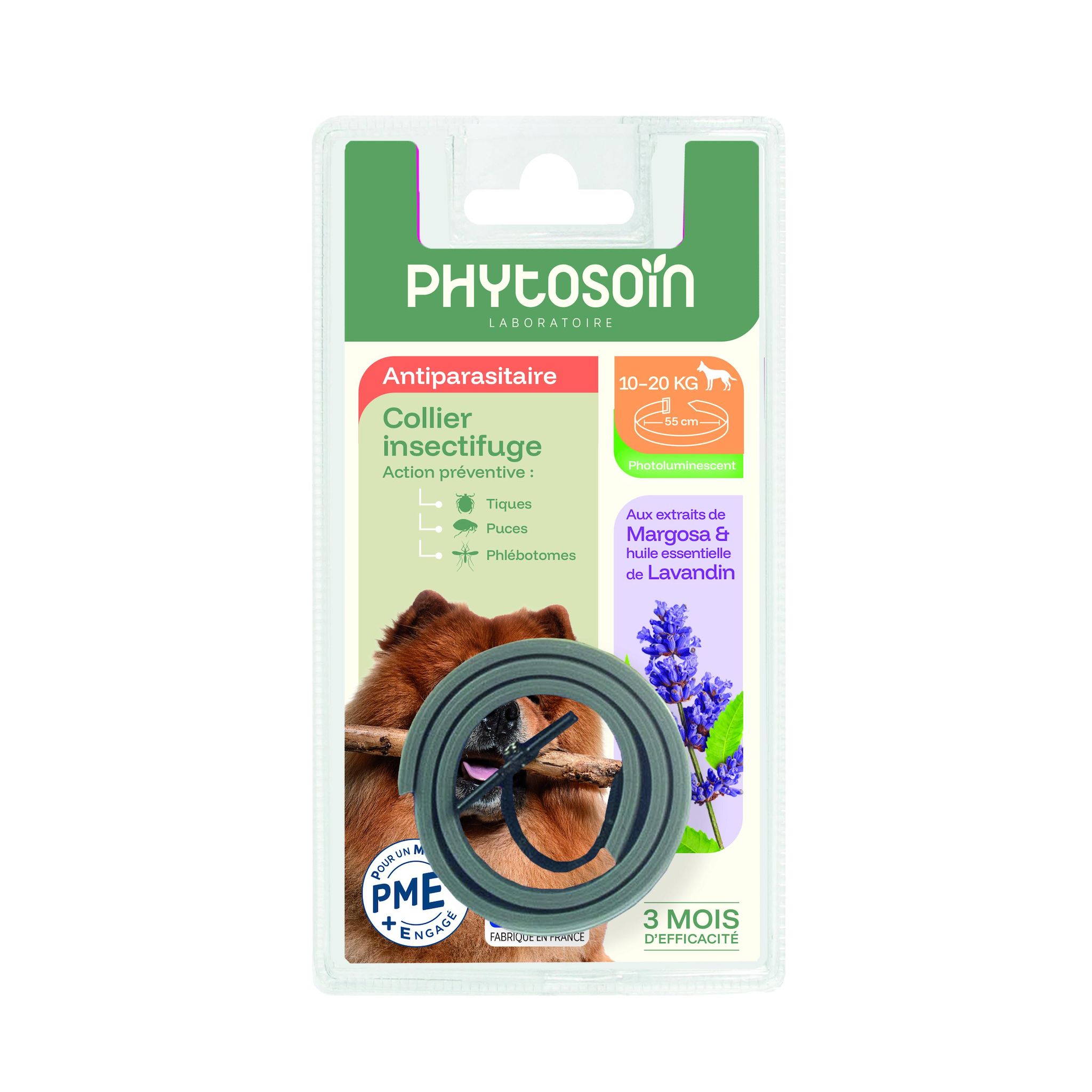 PHYTOSOIN Collier insectifuge photoluminescent pour chien 1 pièce