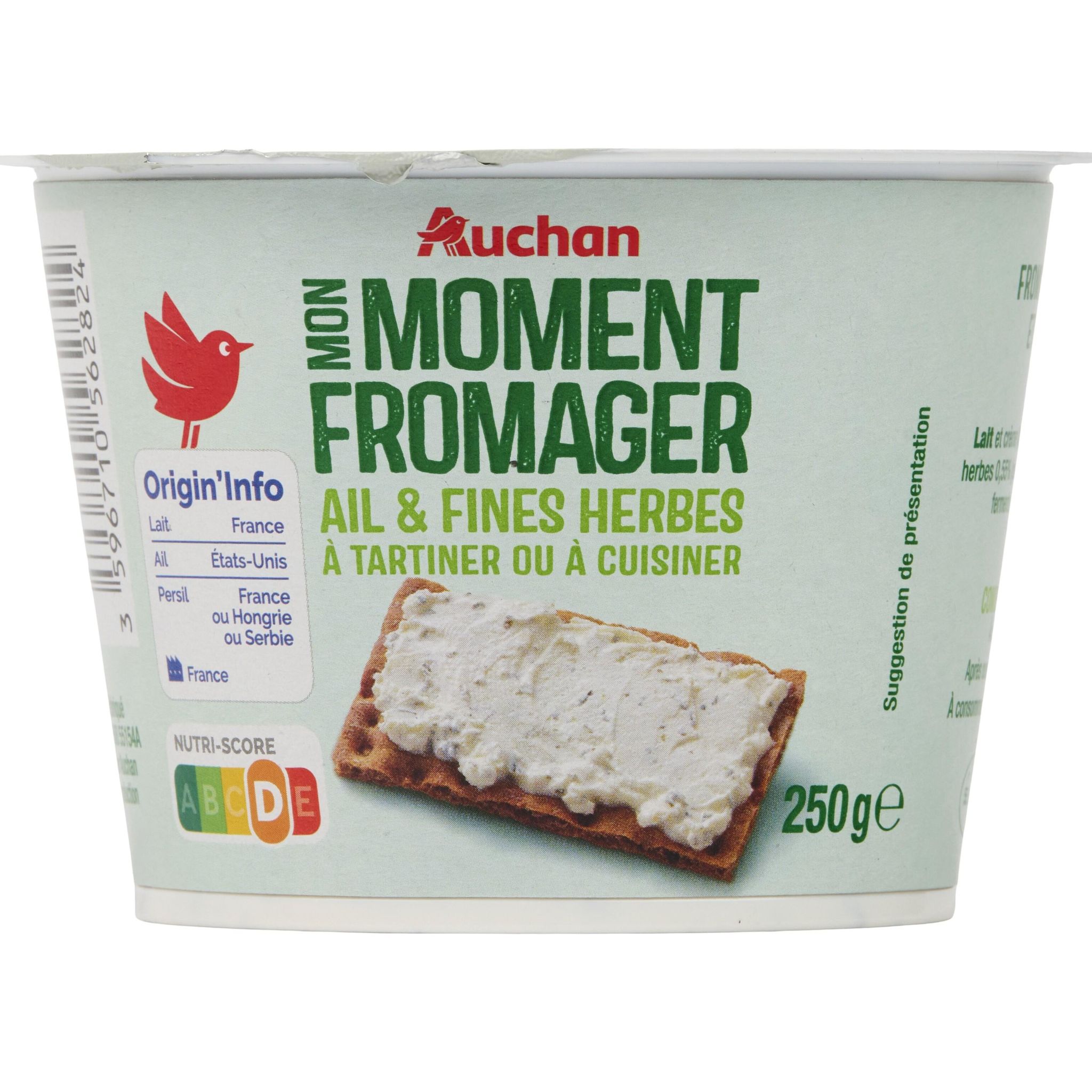 AUCHAN Fromage à tartiner ail et fines herbes 250g