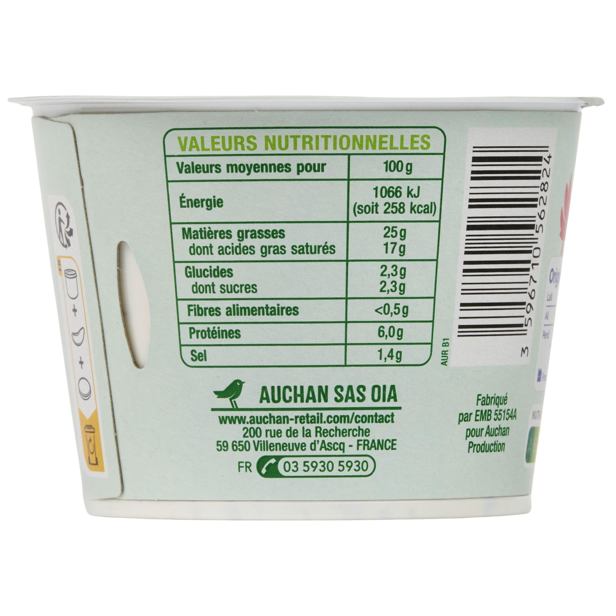 Voir la diapositive 2 : AUCHAN Fromage à tartiner ail et fines herbes 250g