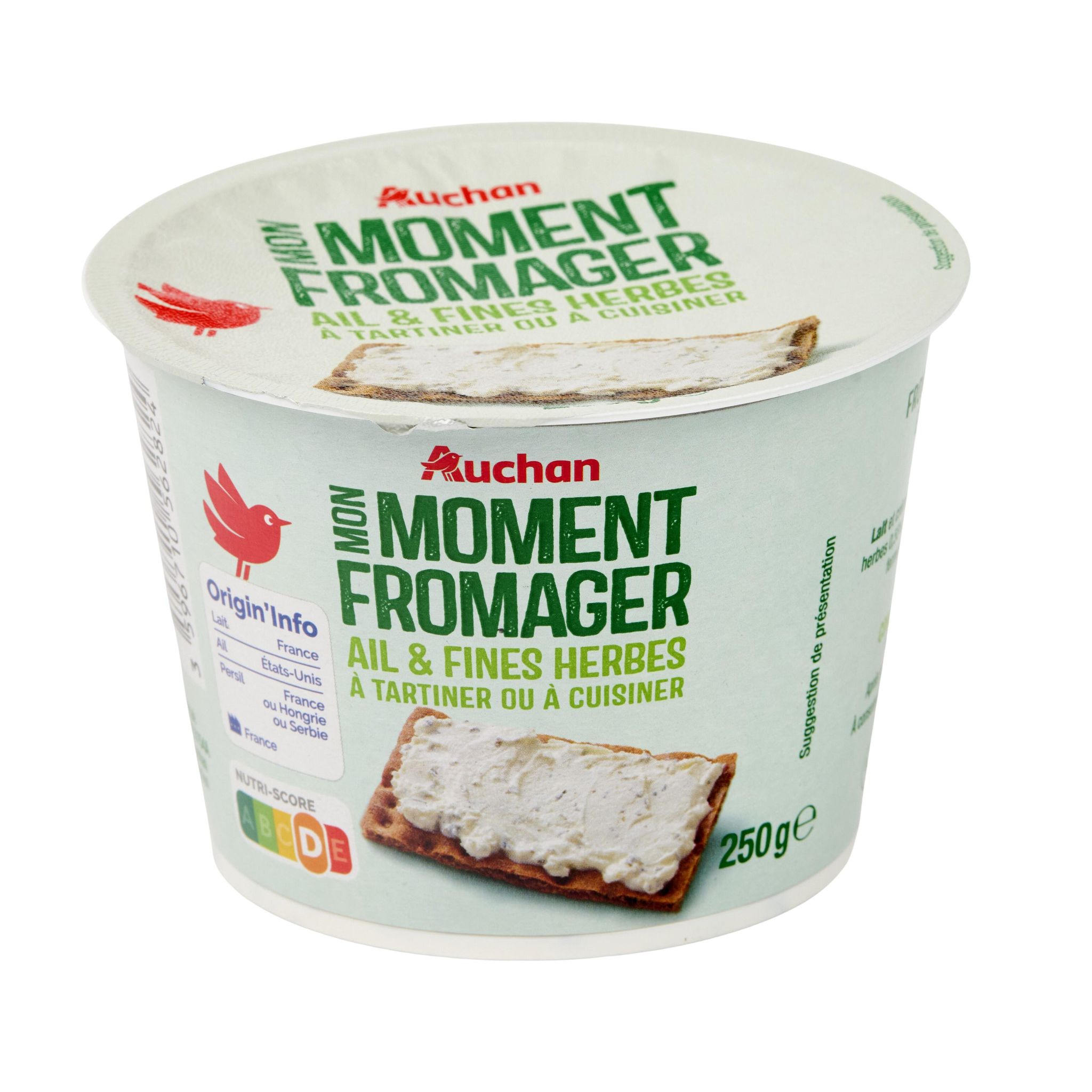 Voir la diapositive 3 : AUCHAN Fromage à tartiner ail et fines herbes 250g