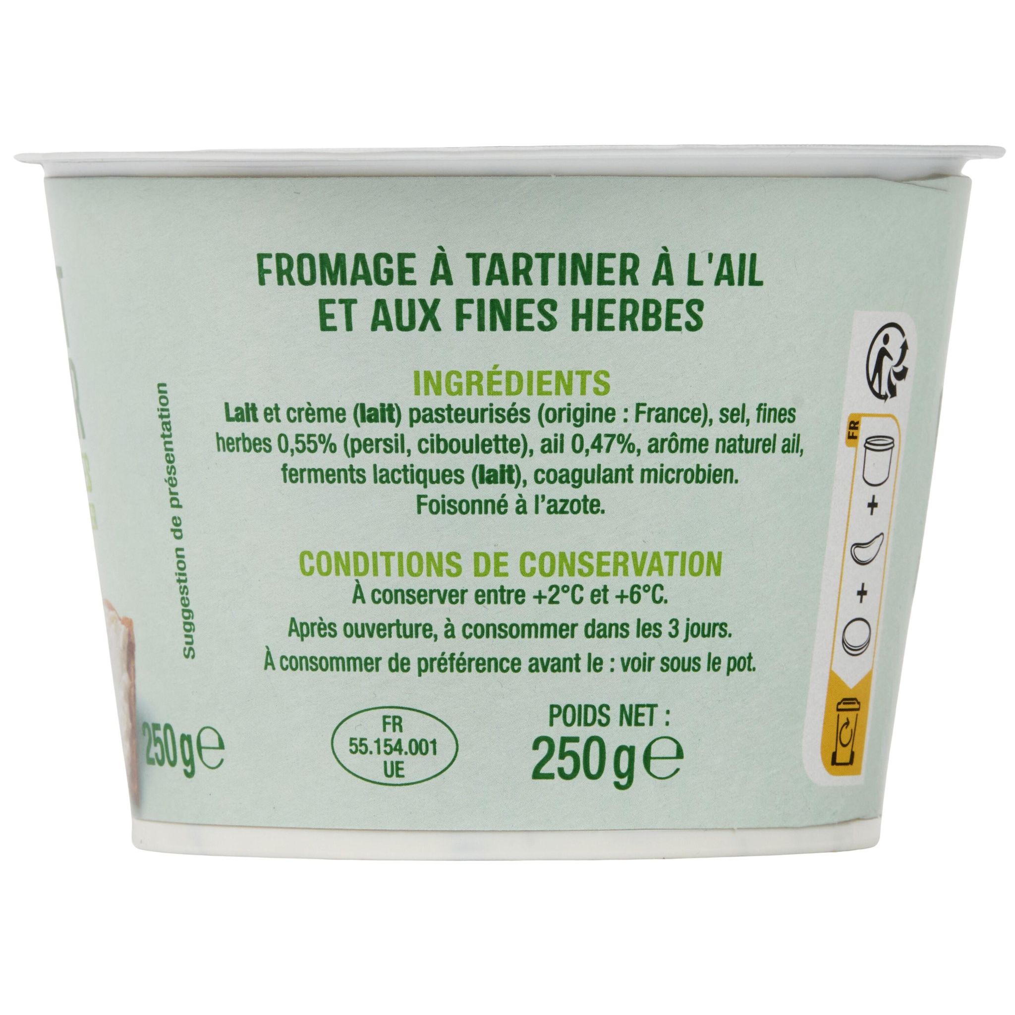 Voir la diapositive 4 : AUCHAN Fromage à tartiner ail et fines herbes 250g