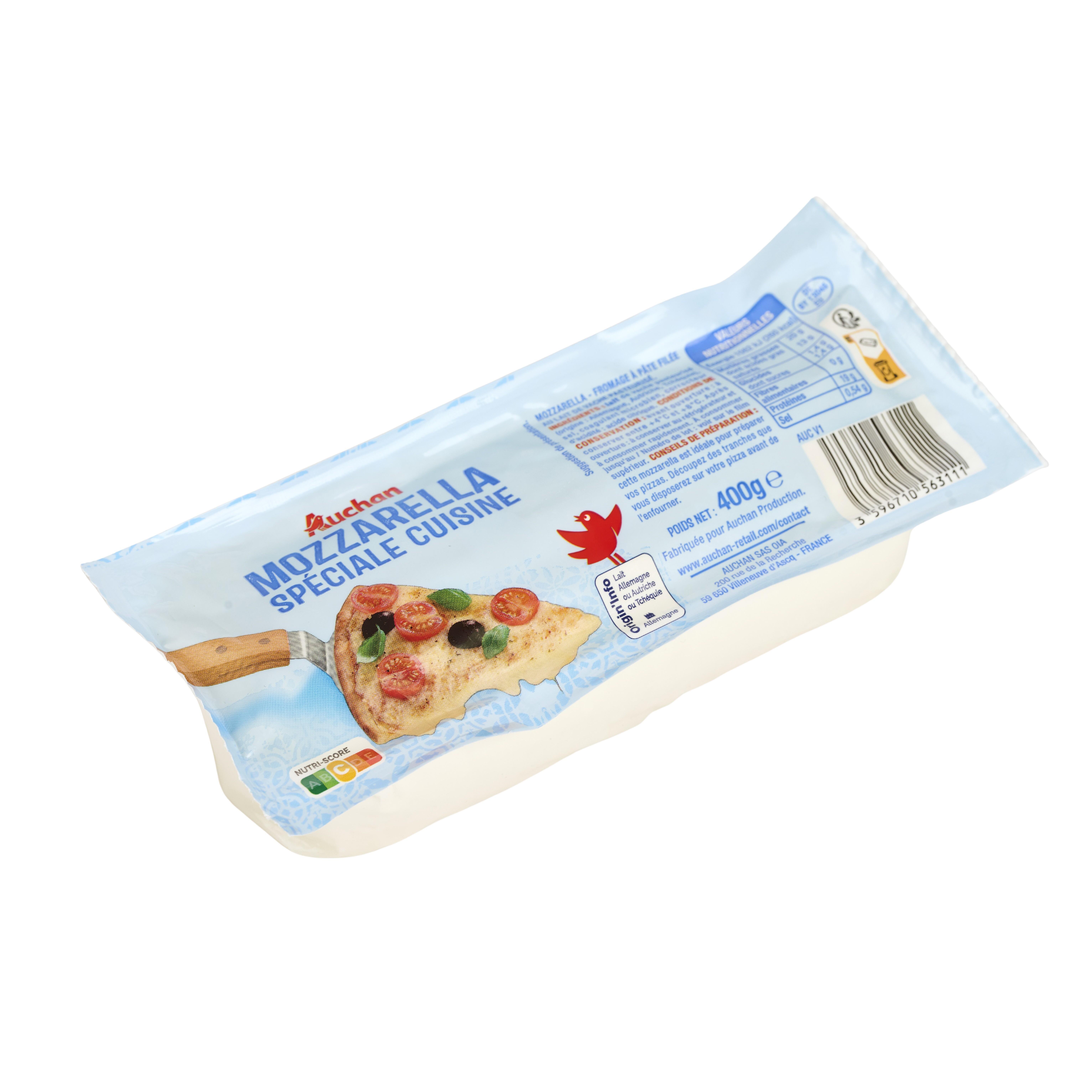 Voir la diapositive 2 : AUCHAN Mozzarella cuisine spéciale cuisson texture onctueuse 400g