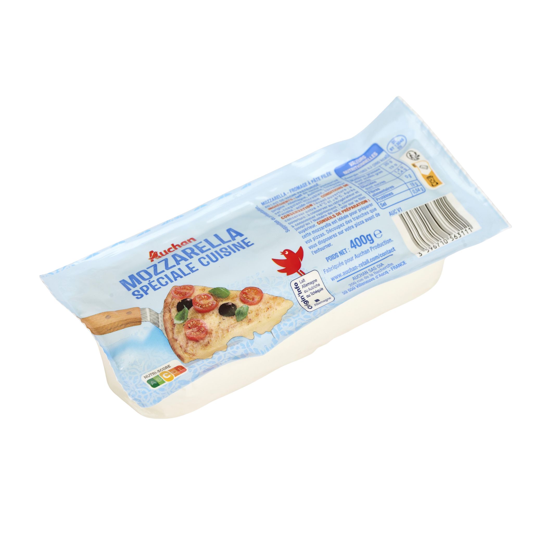 Voir la diapositive 2 : AUCHAN Mozzarella cuisine spéciale cuisson texture onctueuse 400g