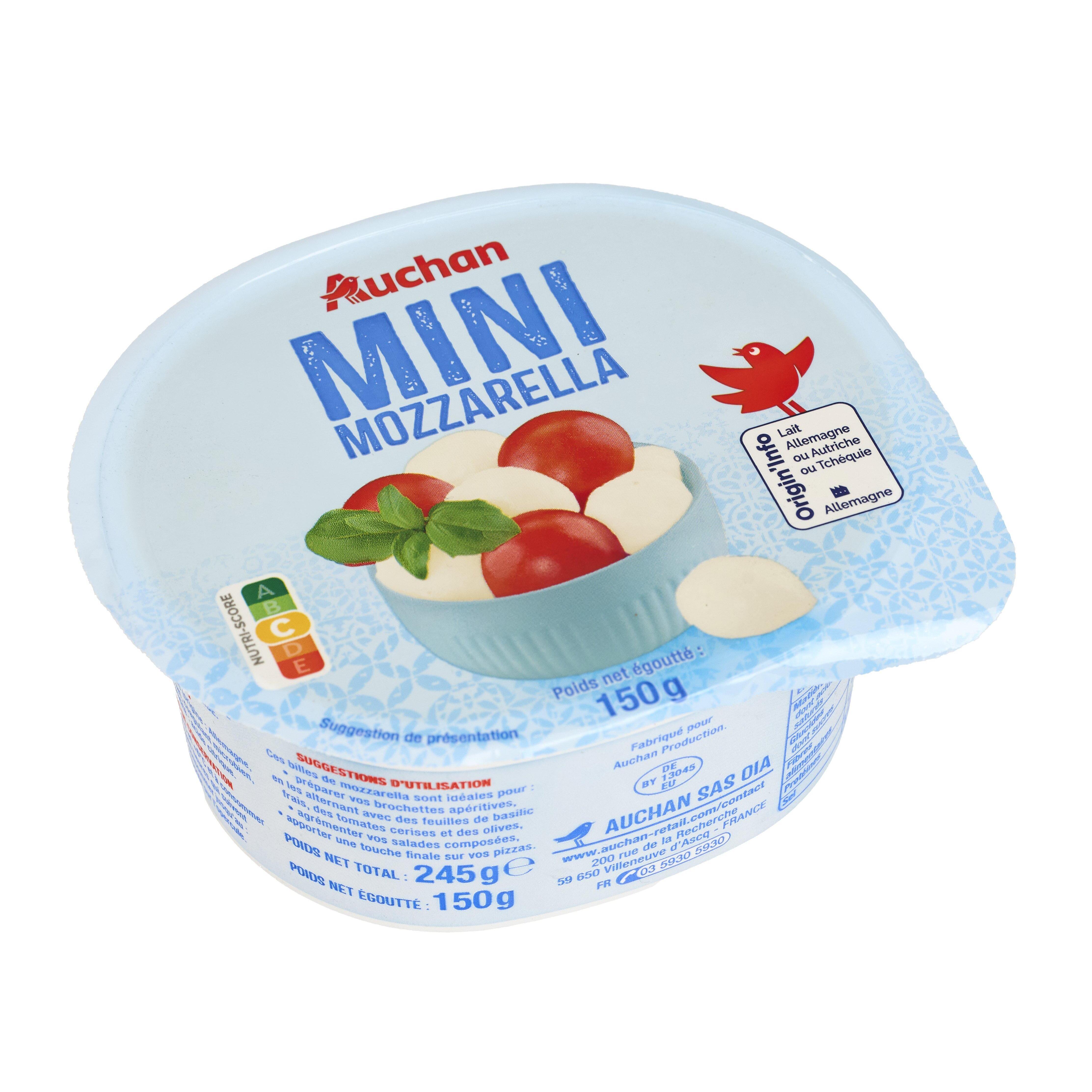 Voir la diapositive 2 : AUCHAN Mozzarella billes 150 g
