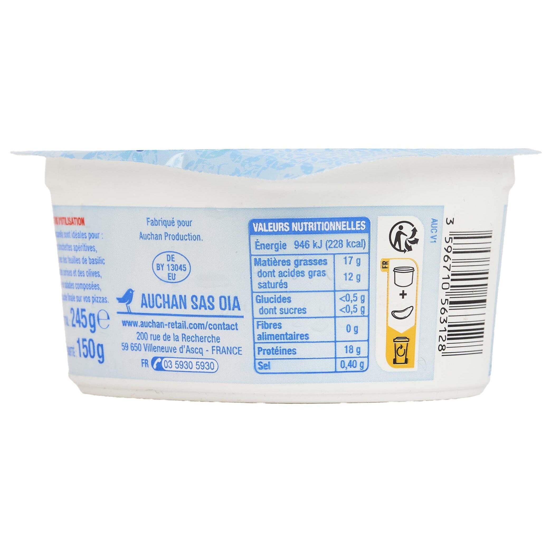 Voir la diapositive 3 : AUCHAN Mozzarella billes 150 g