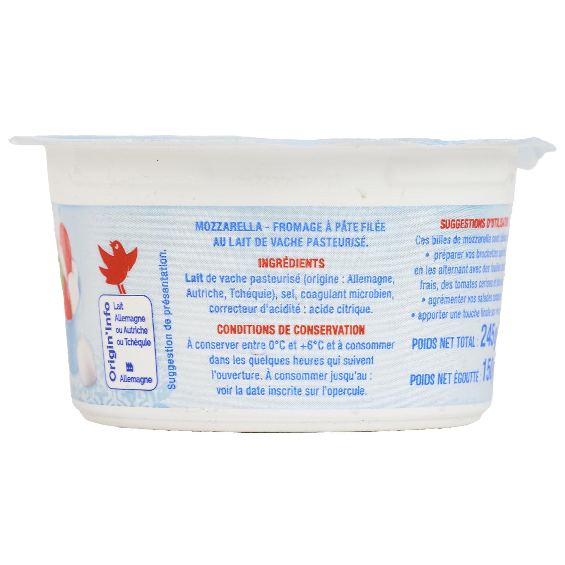 Voir la diapositive 4 : AUCHAN Mozzarella billes 150 g