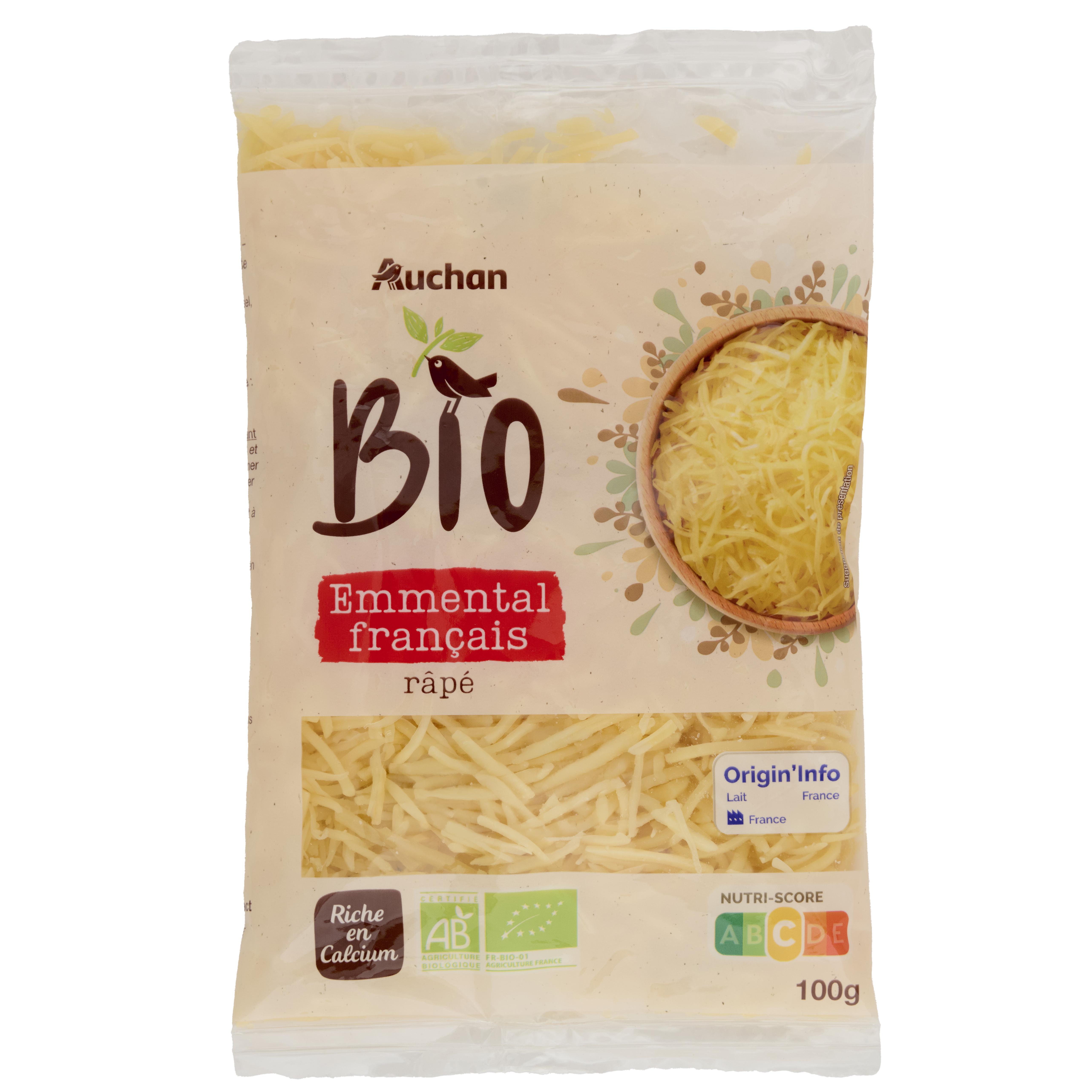 AUCHAN BIO Emmental râpé doux et fruité 100g
