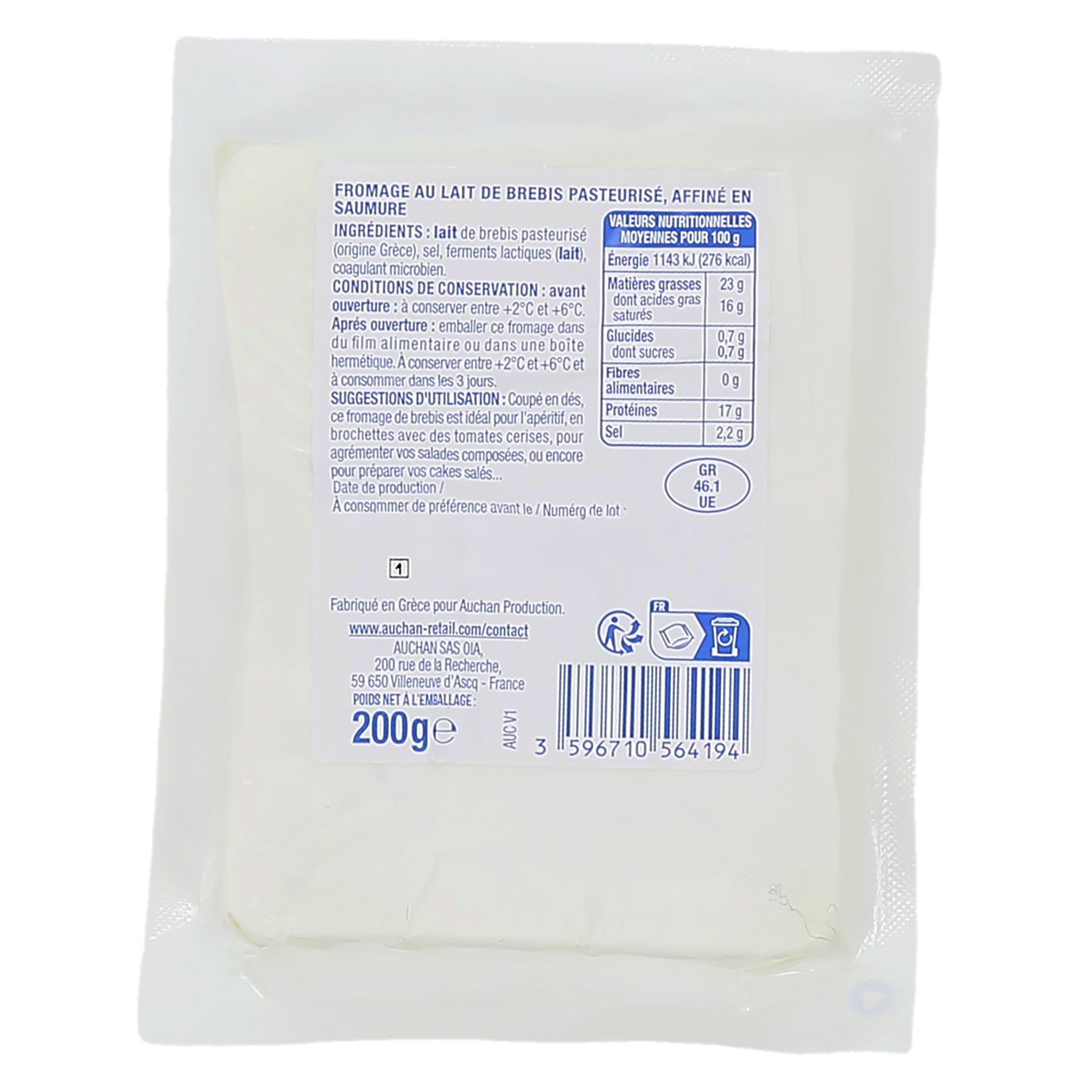 Voir la diapositive 2 : AUCHAN Fromage de brebis en tranches 200g