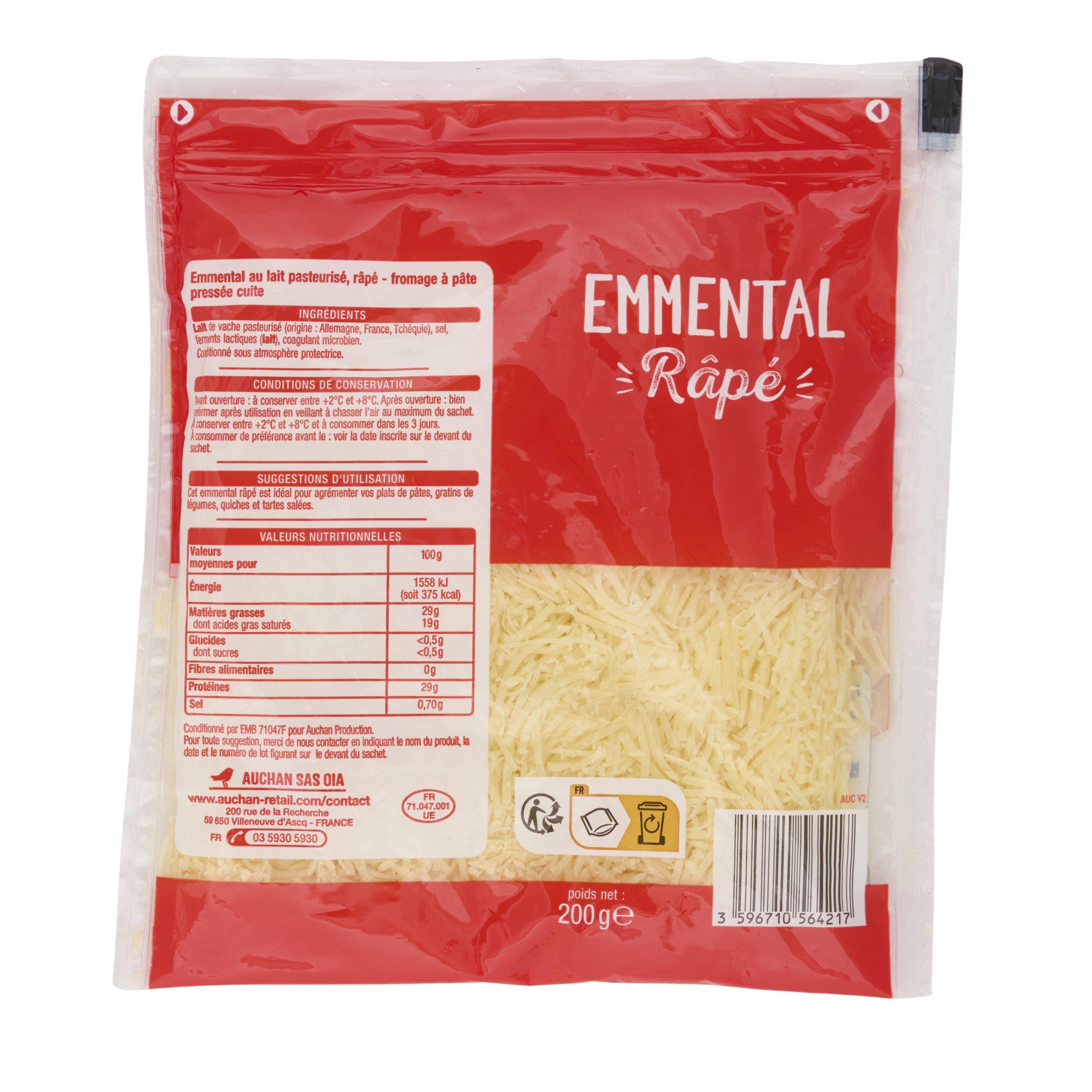 Voir la diapositive 2 : AUCHAN Emmental râpé origine UE 200g