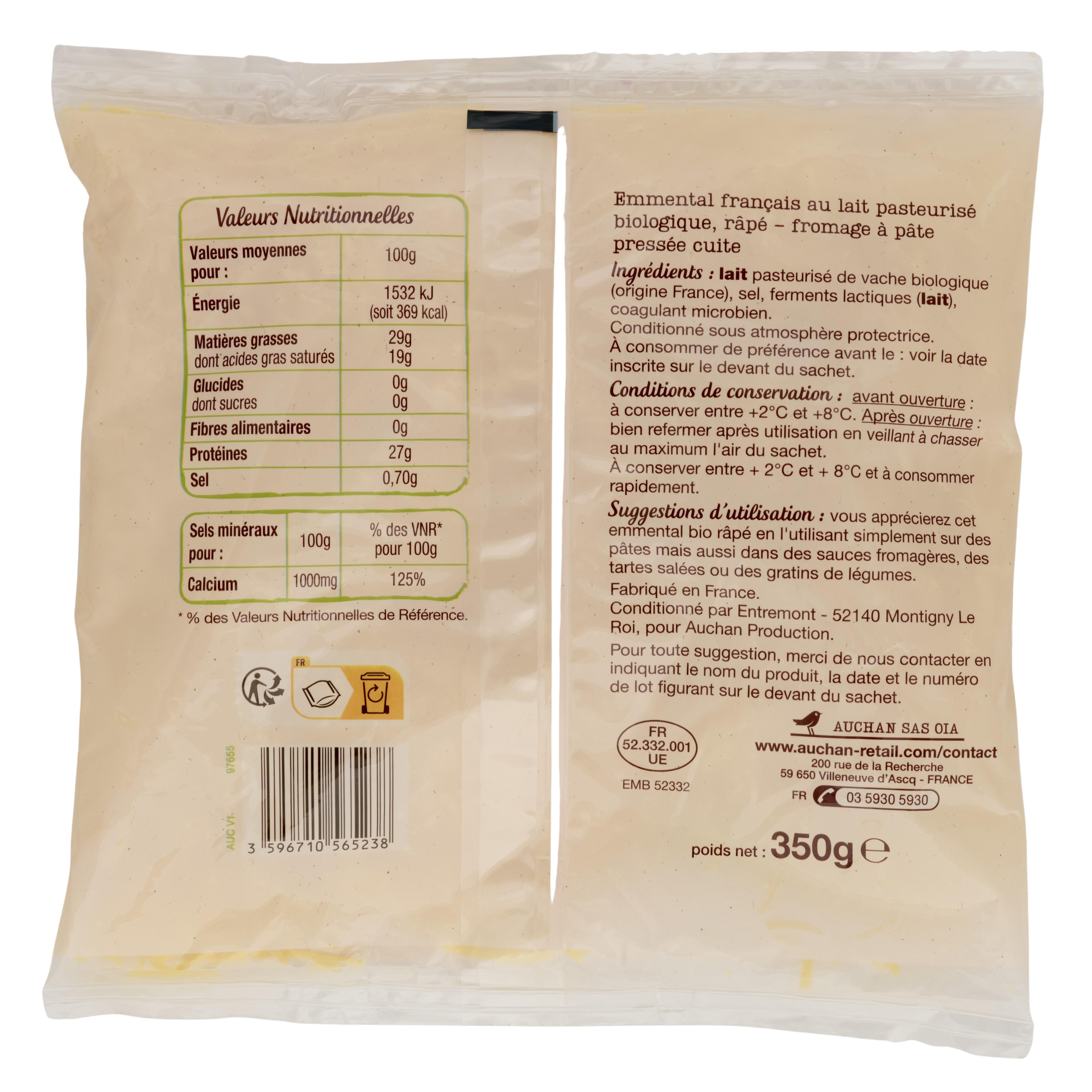 Voir la diapositive 2 : AUCHAN Emmental râpé 350g