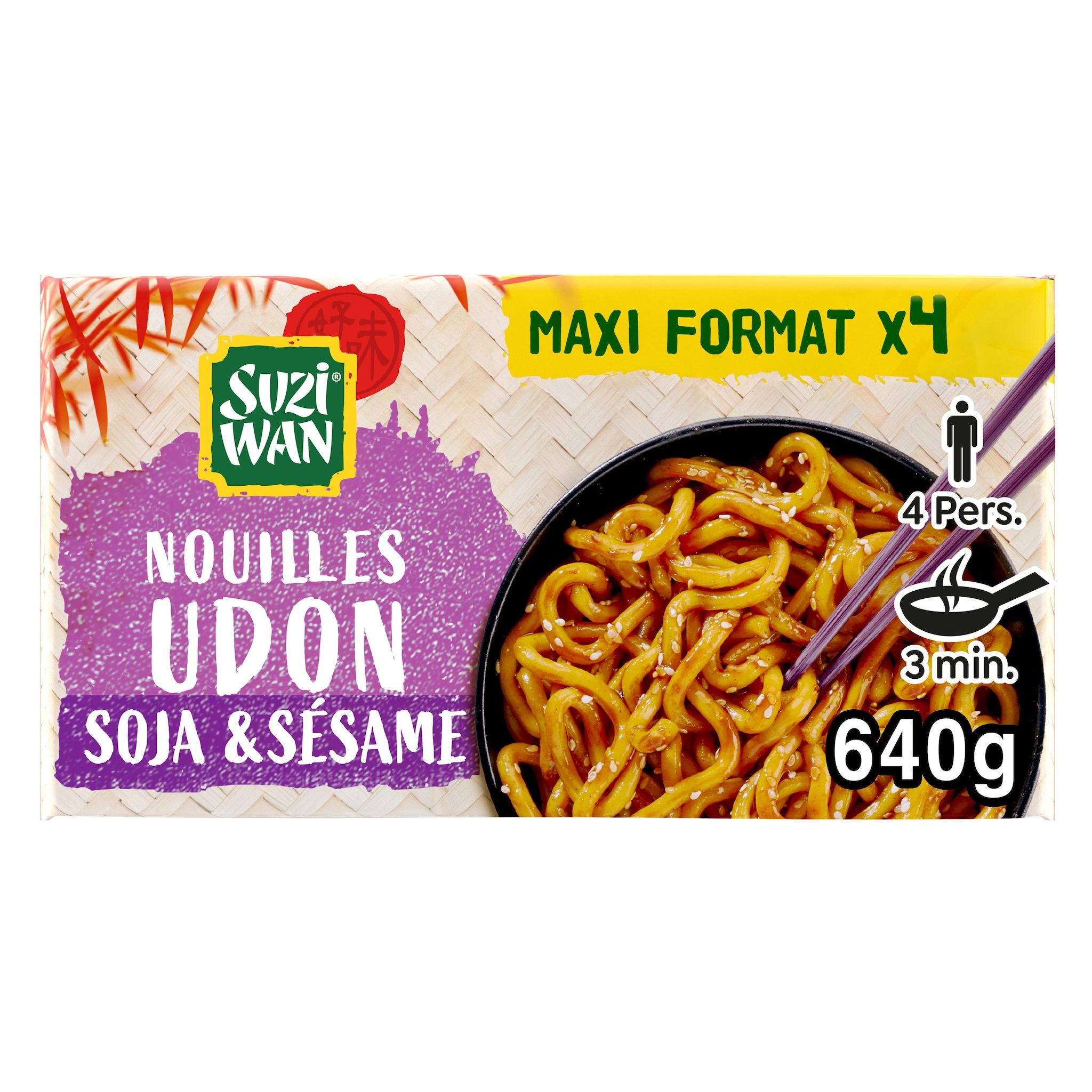 SUZI WAN Nouilles précuites wok udon soja sésame 4x160g