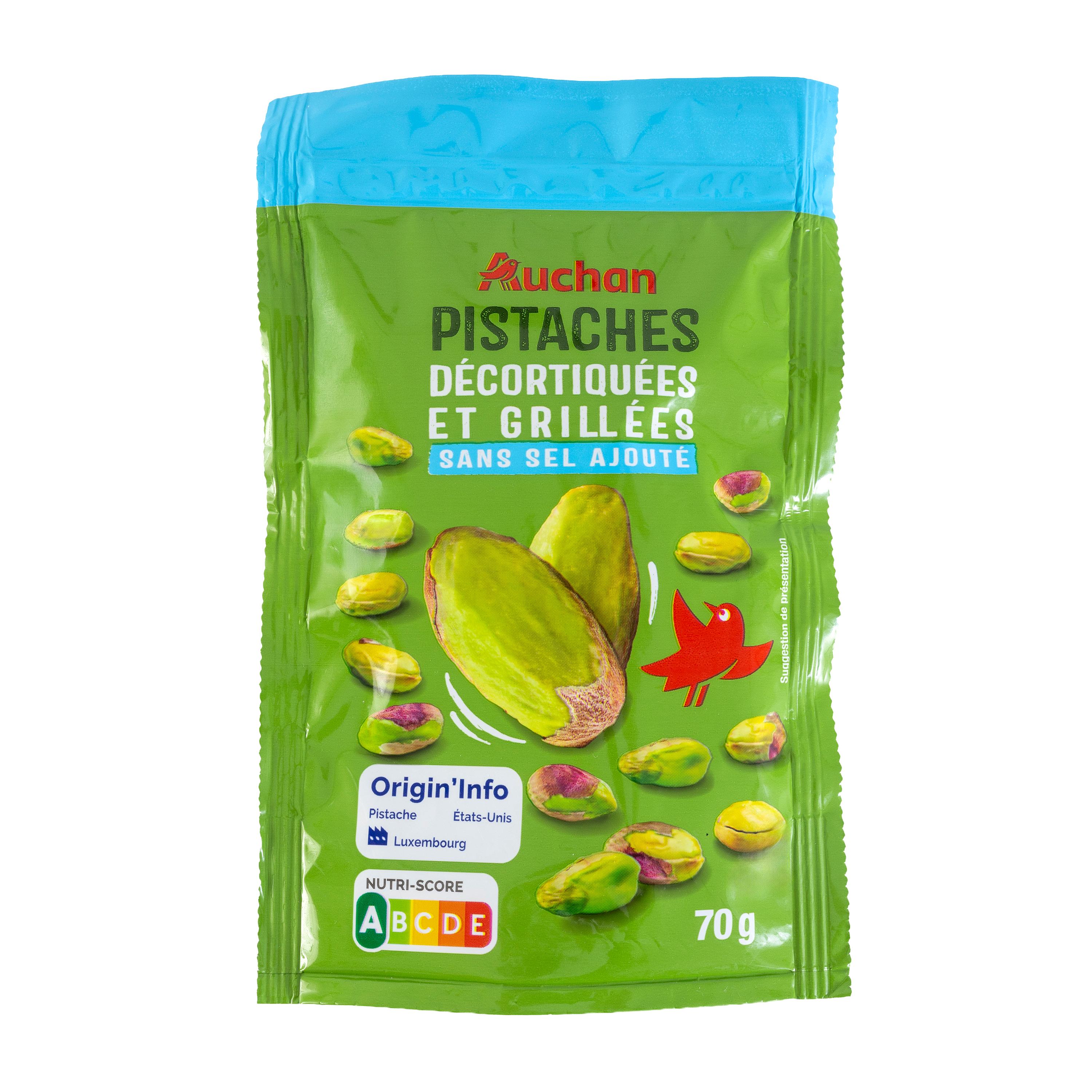 AUCHAN Pistaches décortiquées et grillées sans sel ajouté 70g