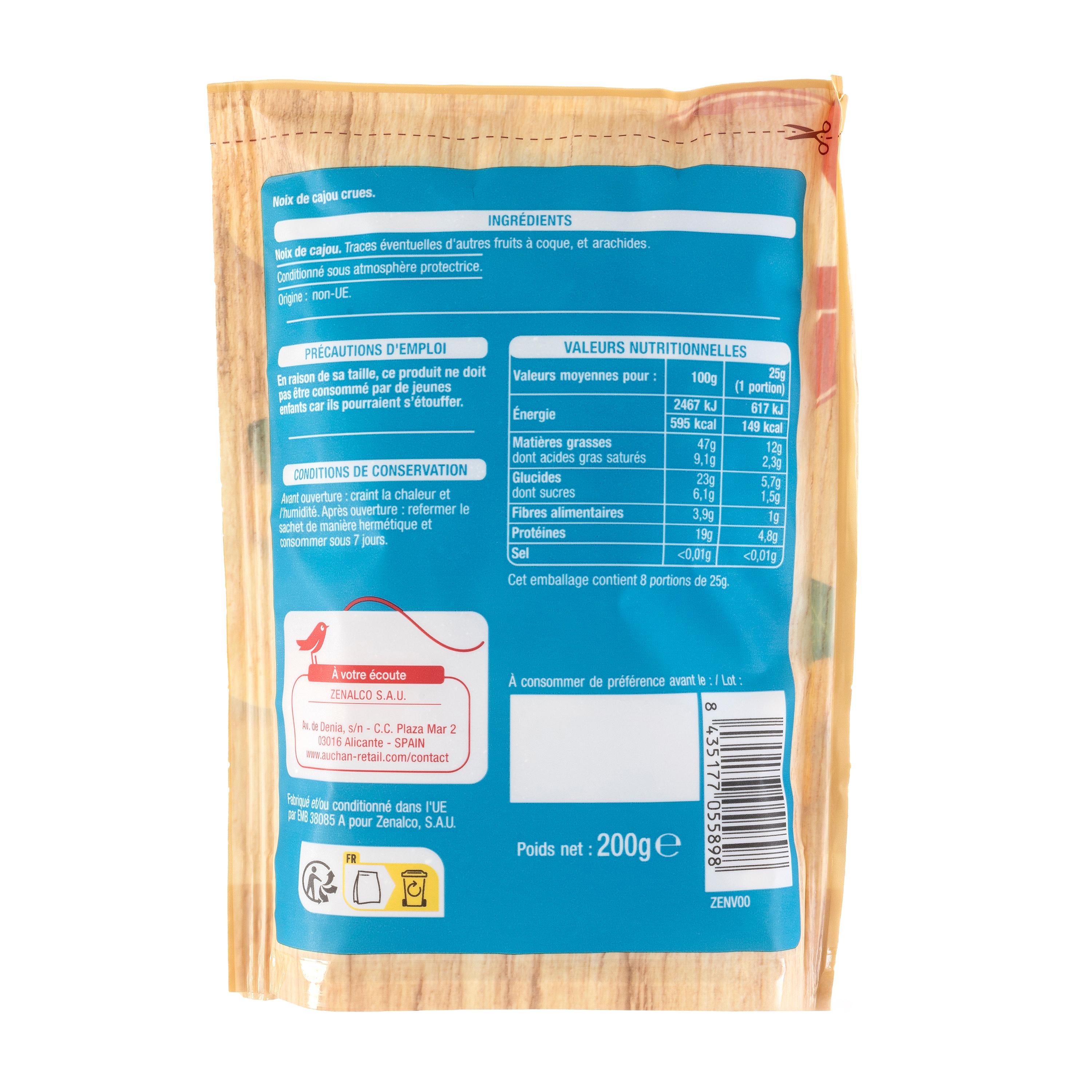 Voir la diapositive 3 : AUCHAN Noix de cajou non salées 200g