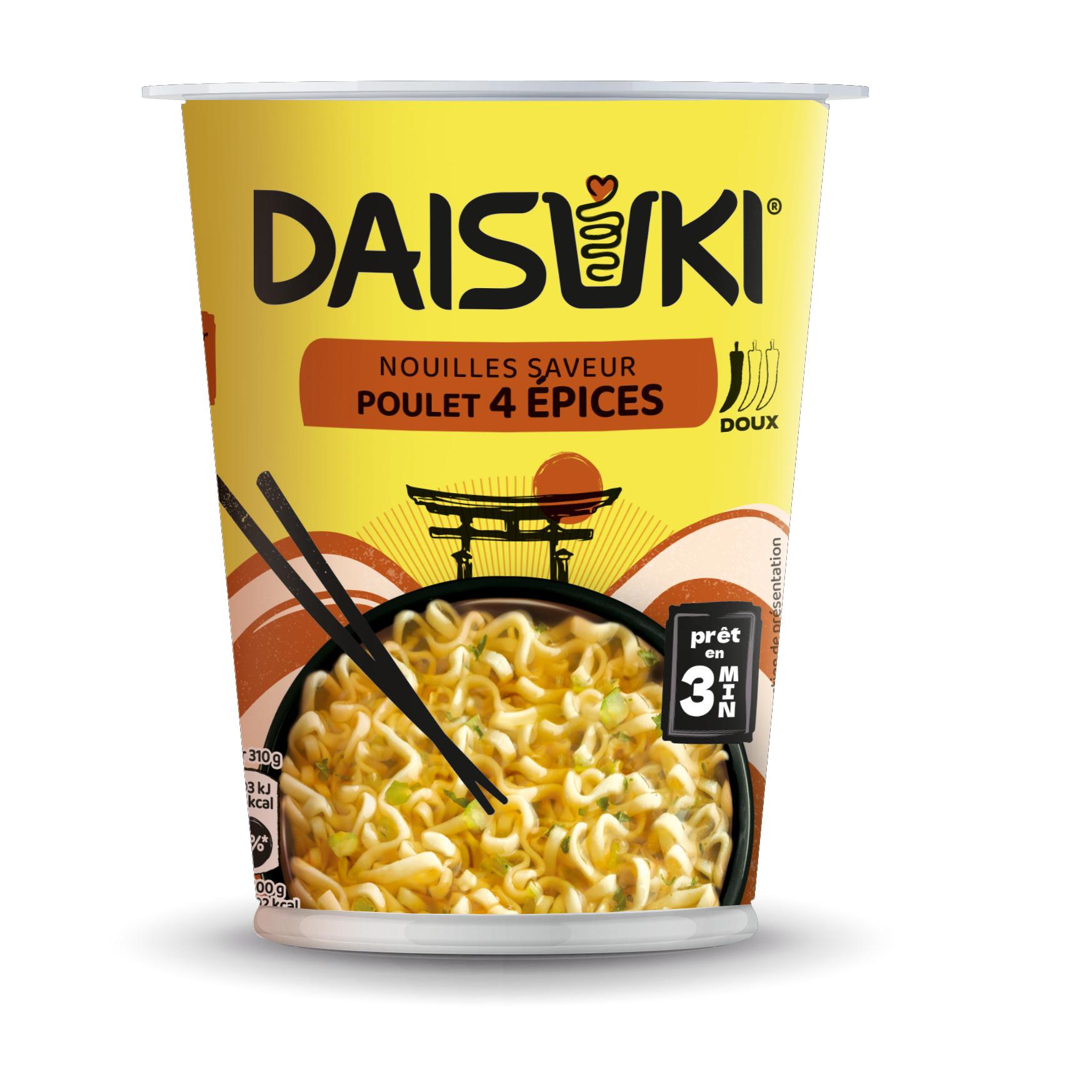 DAISUKI Cup nouilles instantanées saveur poulet 4 épices 1 portion 60g