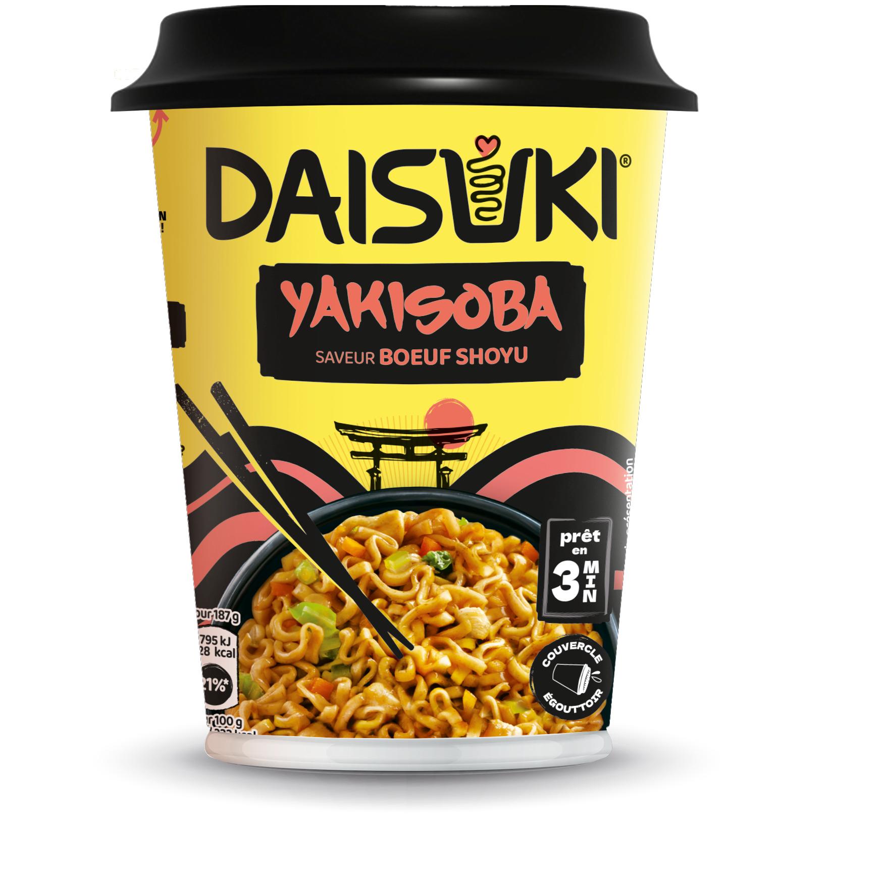 DAISUKI Cup nouilles instantanées yakisoba saveur bœuf shoyu 1 portion 93g