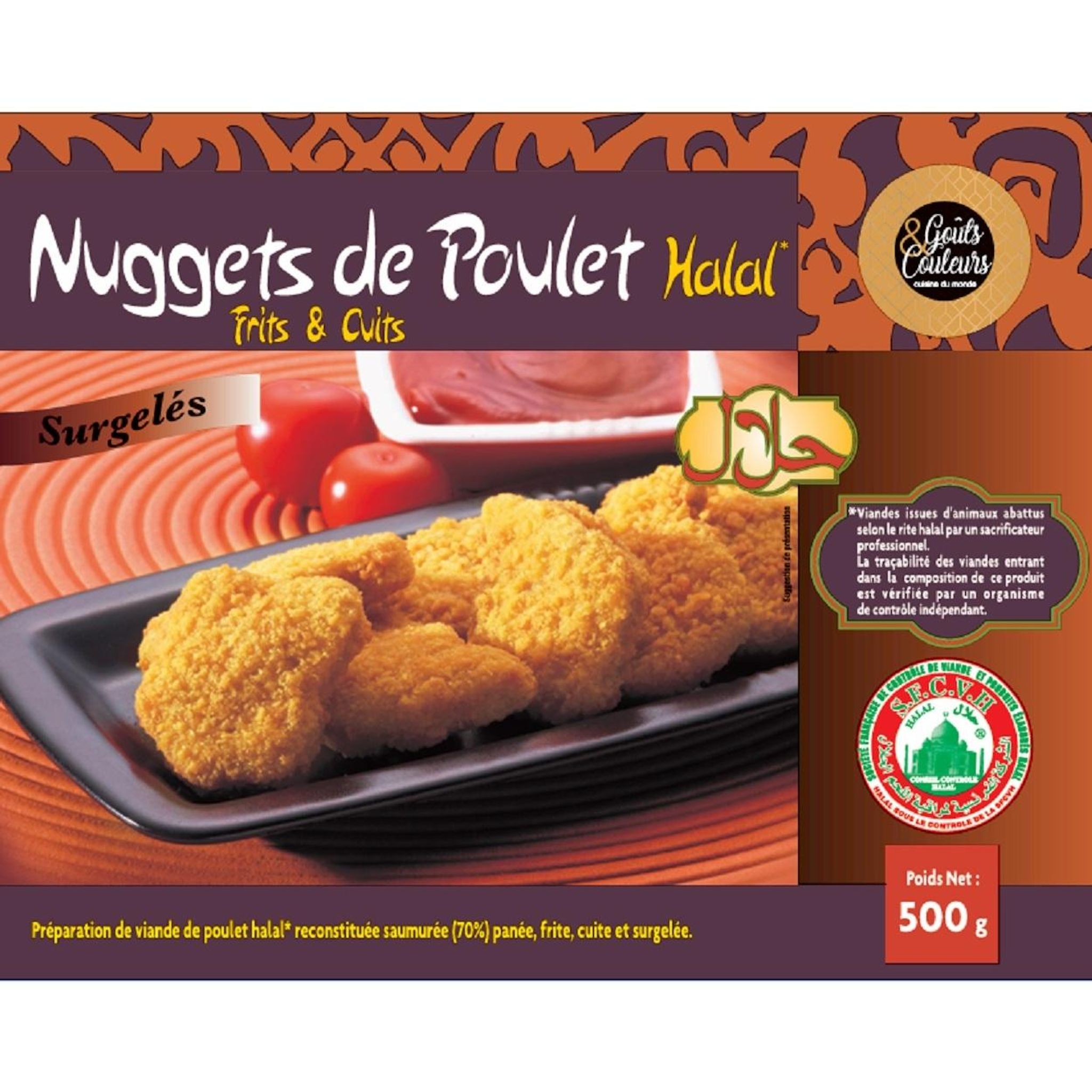 GOUTS & COULEURS Nuggets de poulet halal frits cuits surgelés 500g