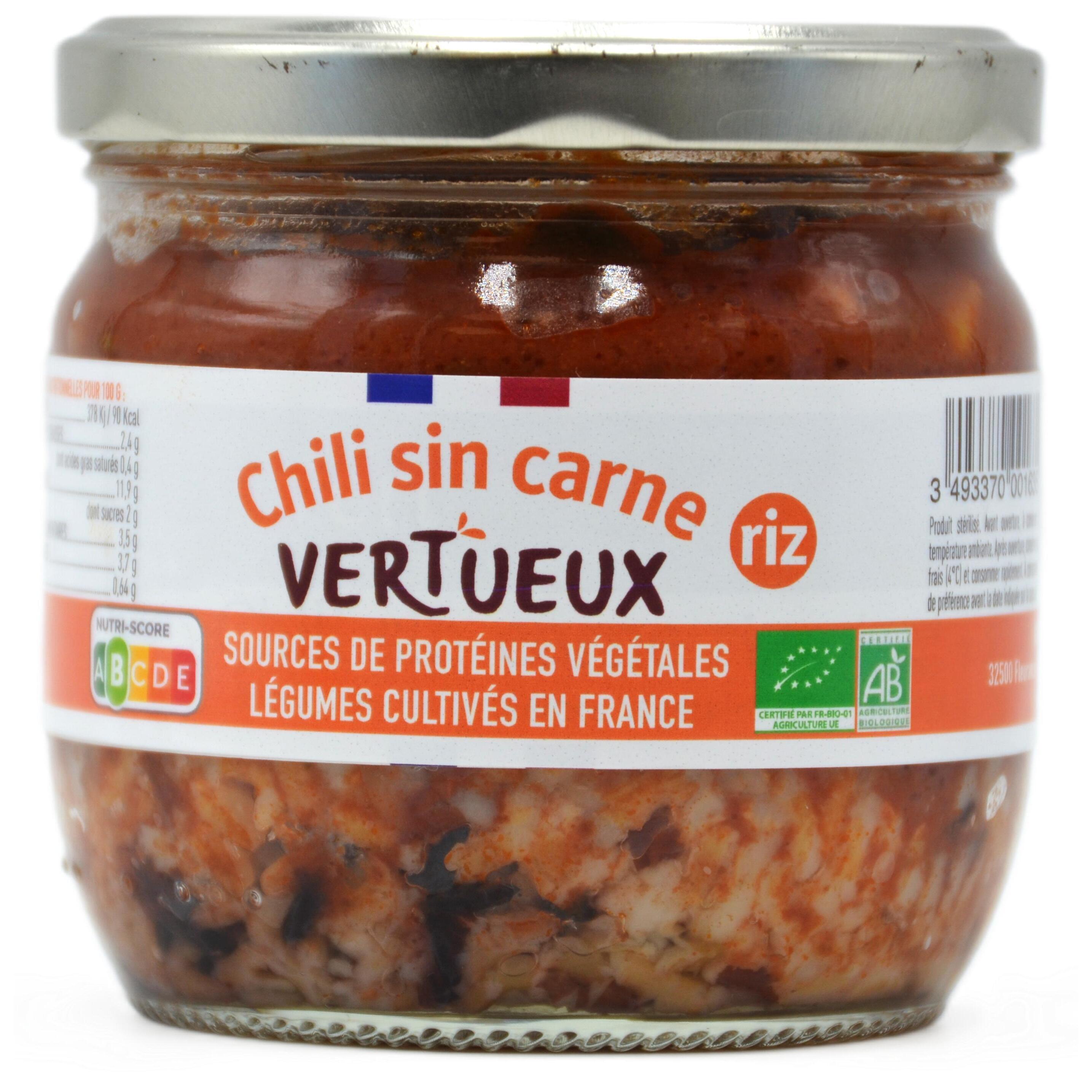 POTAGERS DE GASCOGNE Chili sin carne au riz et émincés de protéines végétales bio 215g